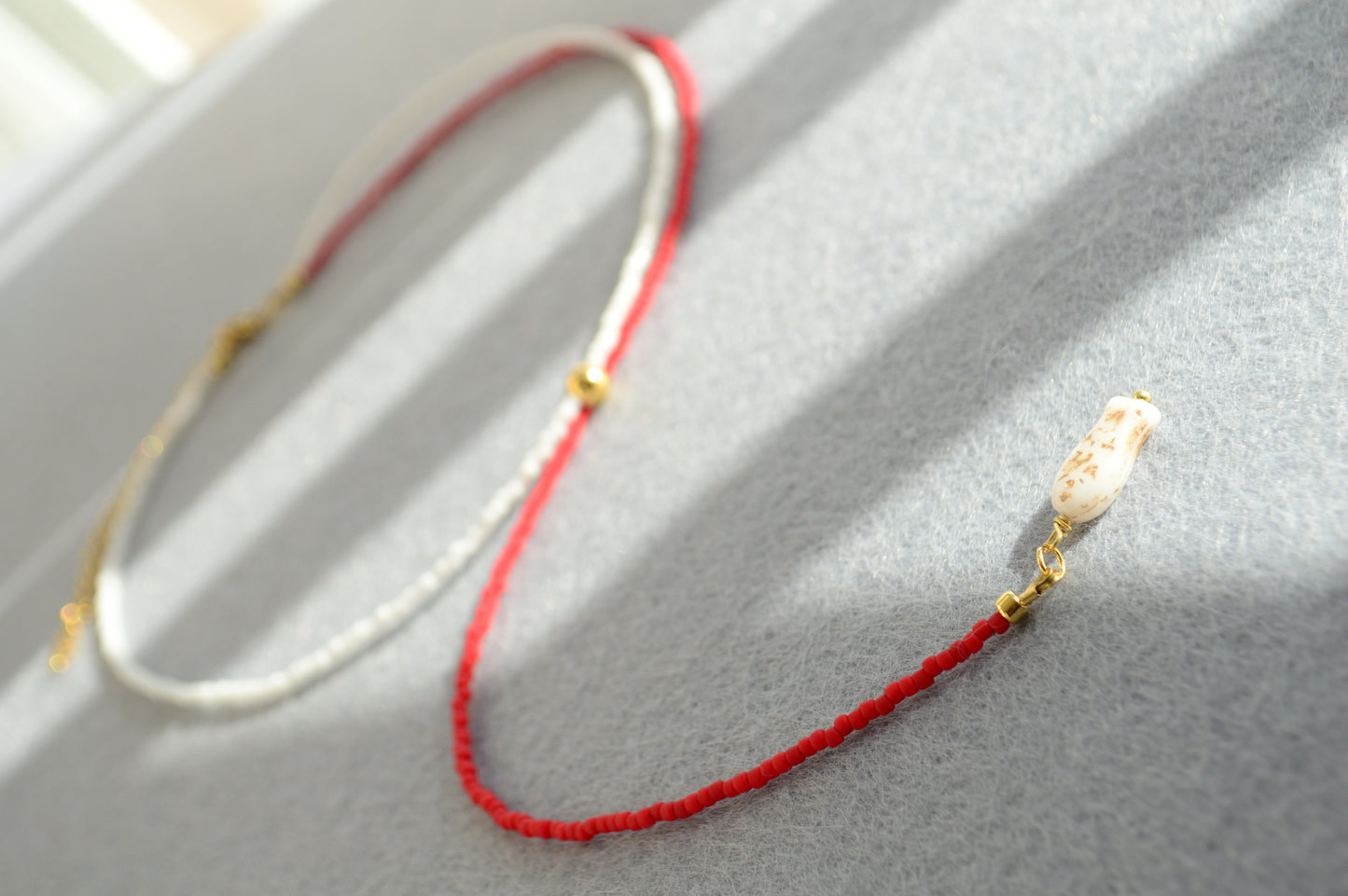 Red & White Fish Lariat Necklace – Minimal Coastal Tie Necklace