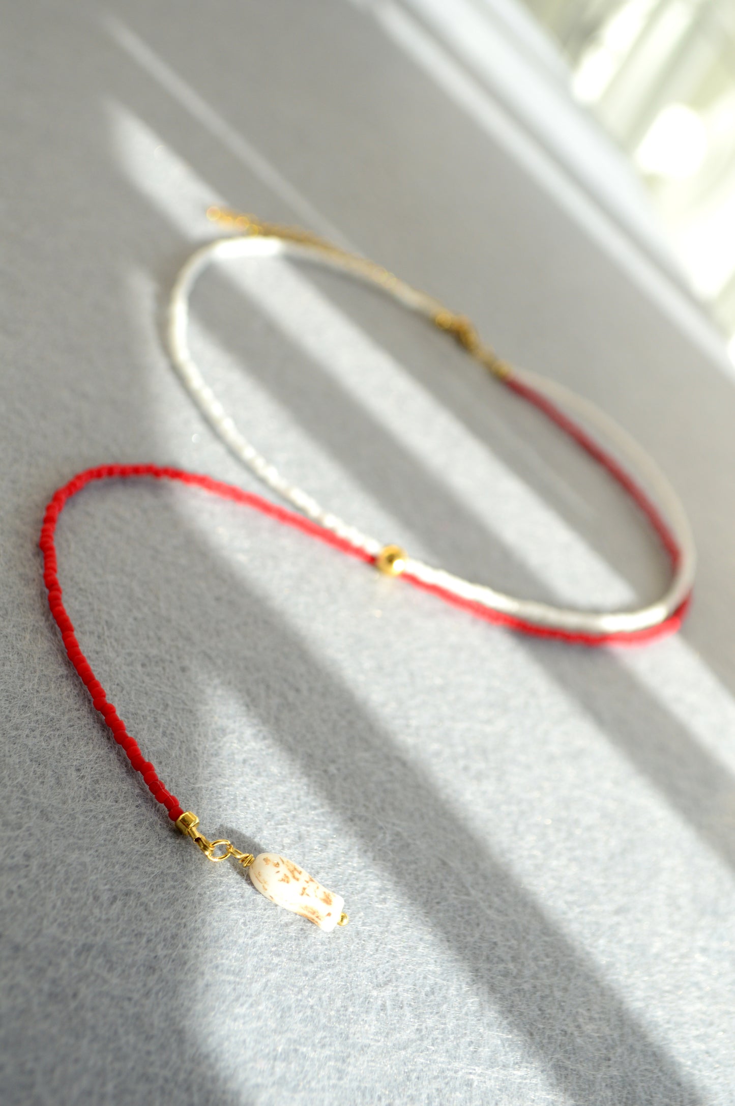 Red & White Fish Lariat Necklace – Minimal Coastal Tie Necklace