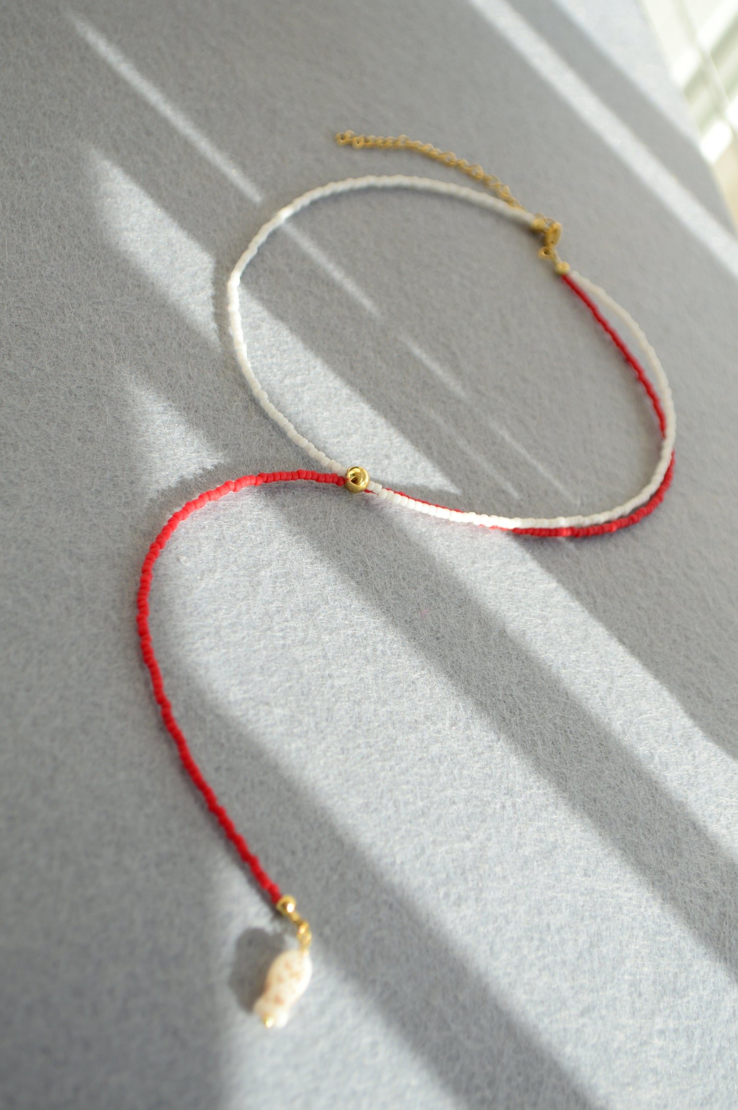 Red & White Fish Lariat Necklace – Minimal Coastal Tie Necklace
