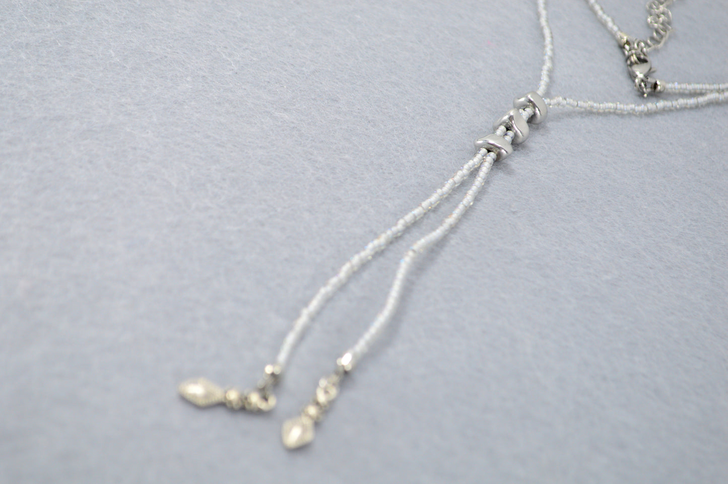 White Seed Bead Y Necklace, Adjustable Lariat Necklace, Minimalist Beaded Necklace, Handmade Layering Jewelry, Delicate Gift for Her