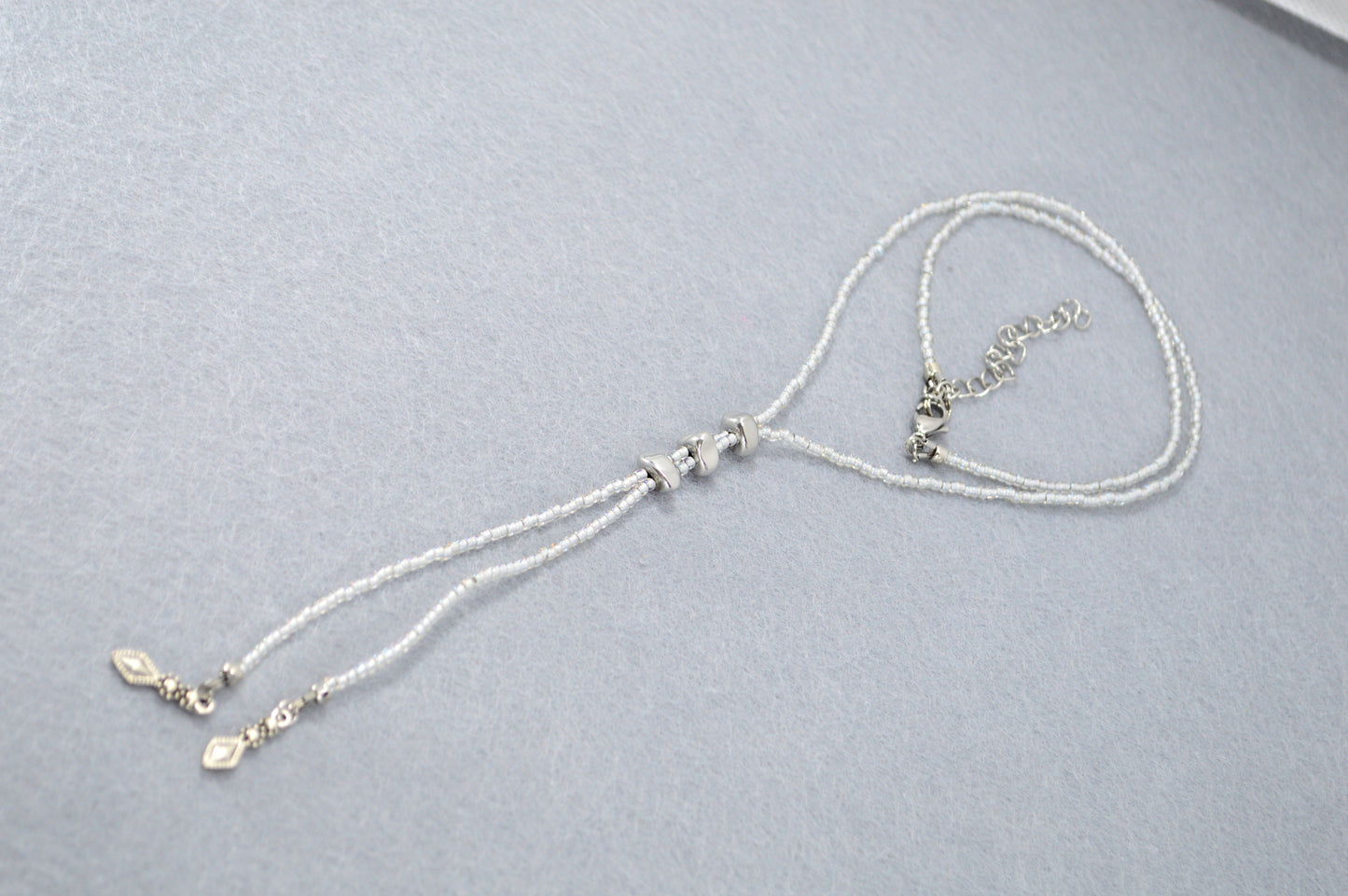 White Seed Bead Y Necklace, Adjustable Lariat Necklace, Minimalist Beaded Necklace, Handmade Layering Jewelry, Delicate Gift for Her