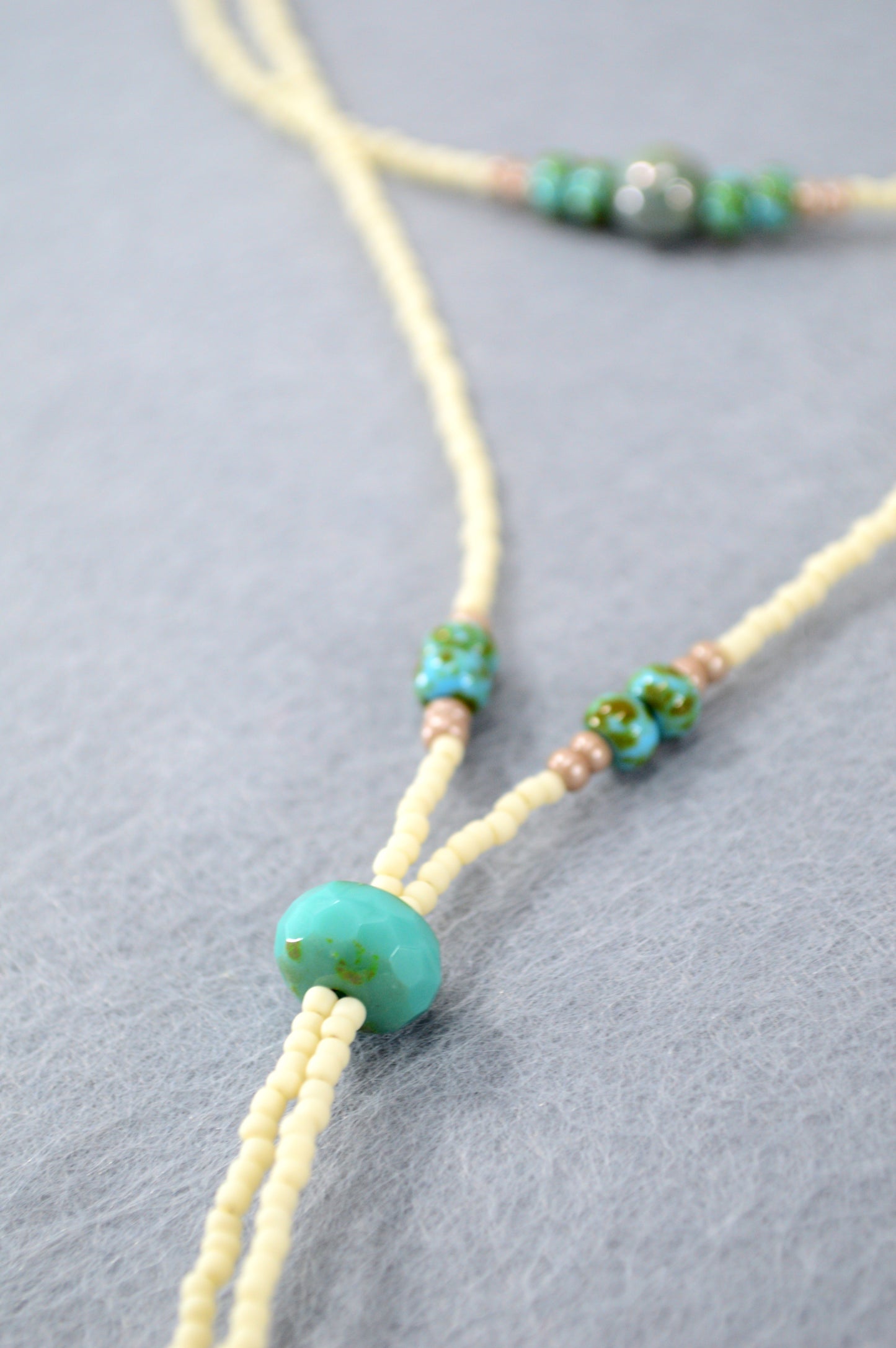Turquoise Beaded Lariat Necklace – Adjustable Boho Y Necklace with Czech Glass Beads