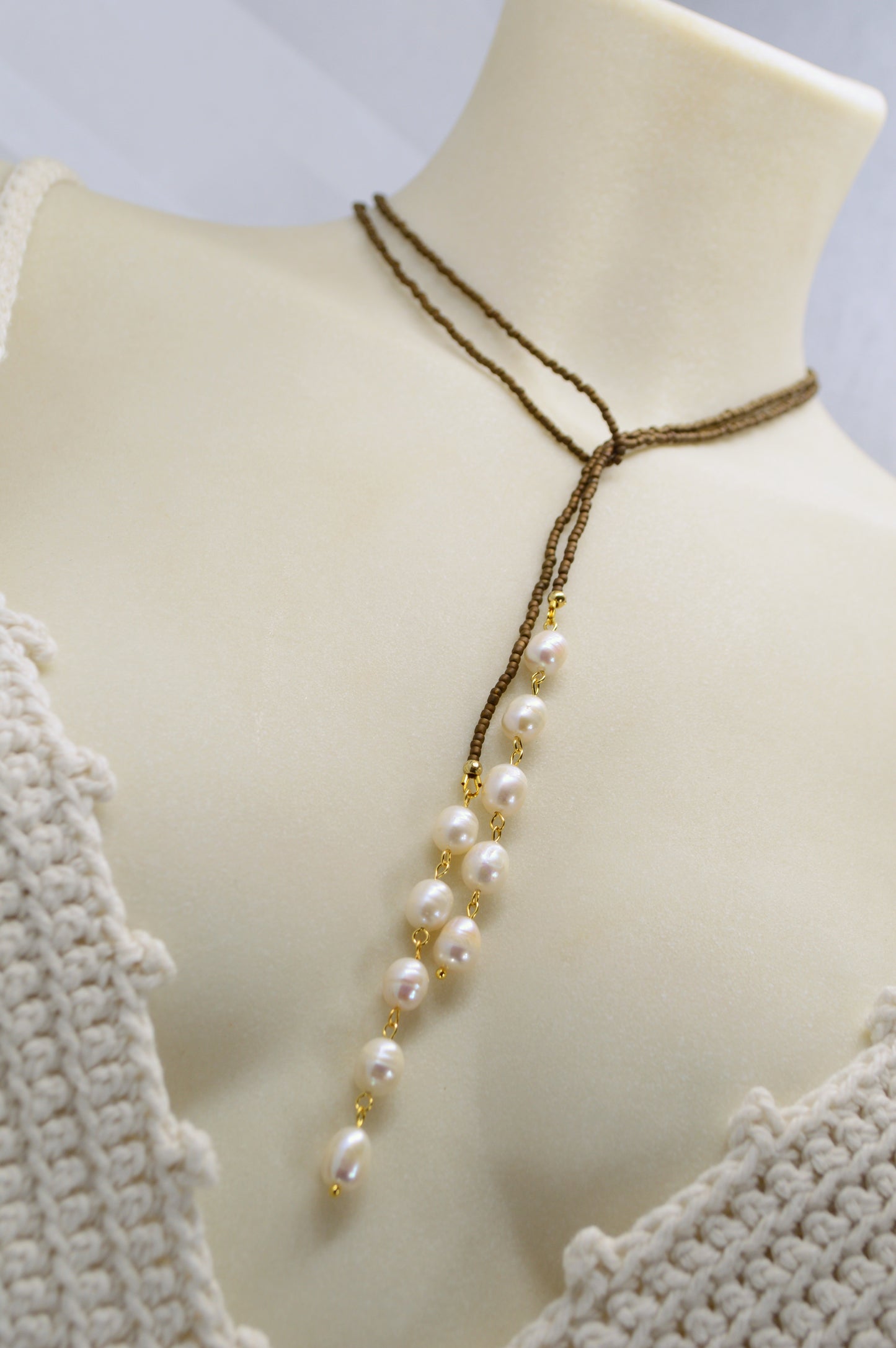 Brown Beaded Freshwater Pearl Lariat Necklace – Adjustable Y Necklace