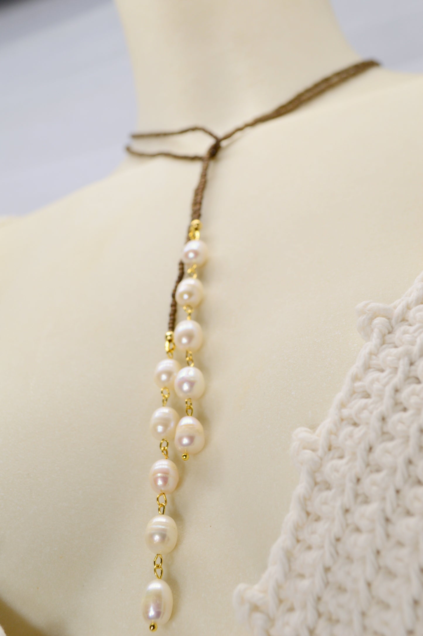 Brown Beaded Freshwater Pearl Lariat Necklace – Adjustable Y Necklace