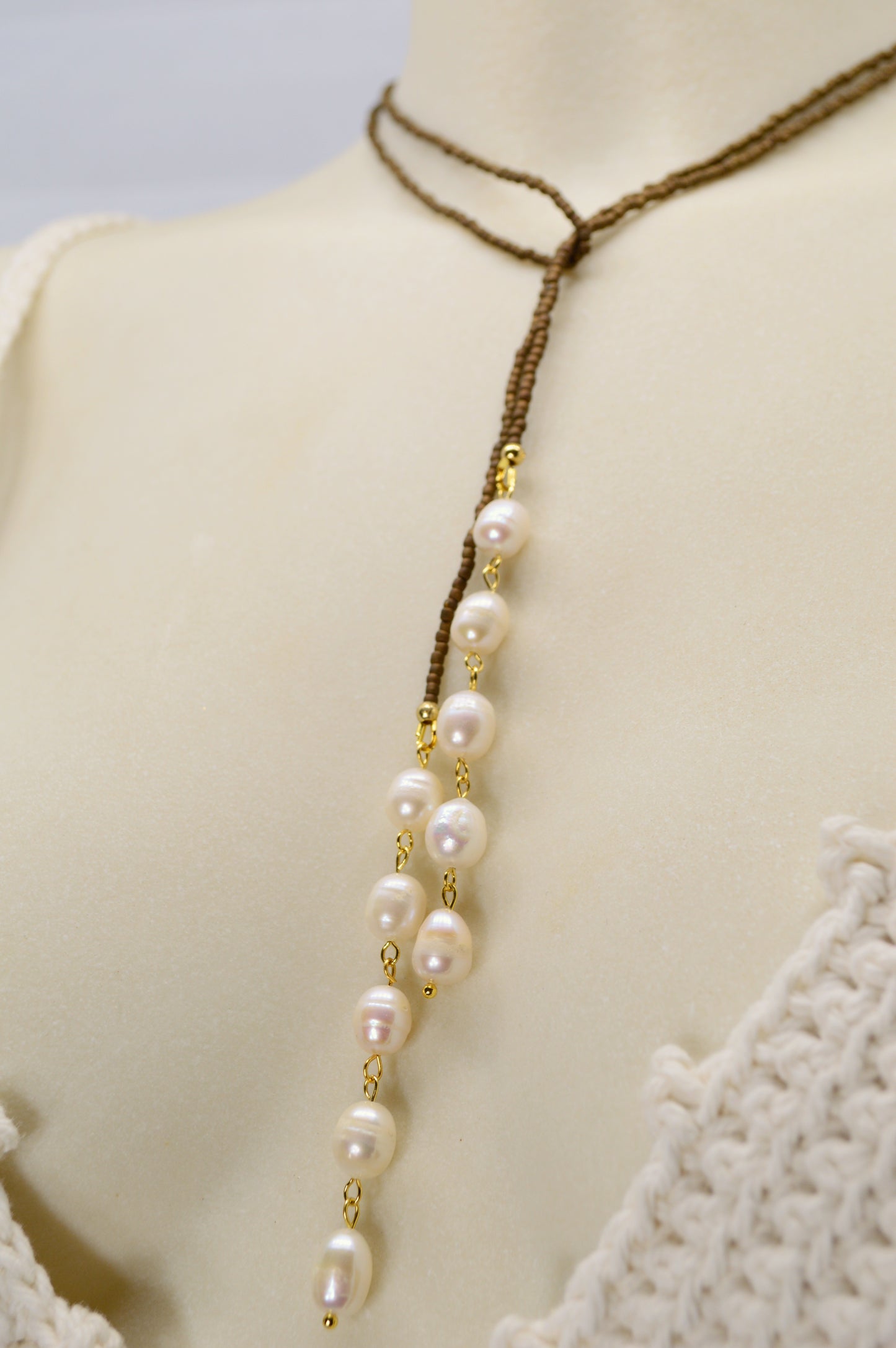 Brown Beaded Freshwater Pearl Lariat Necklace – Adjustable Y Necklace