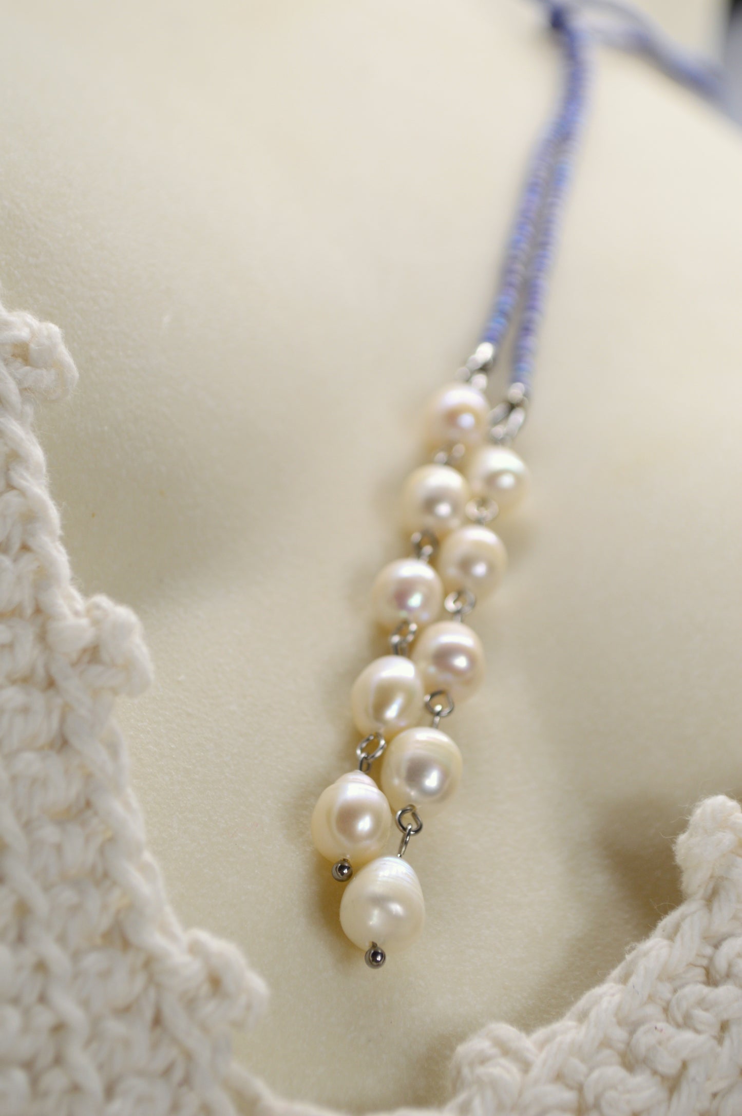 Blue Freshwater Pearl Lariat Necklace – Adjustable Seed Bead Y Necklace
