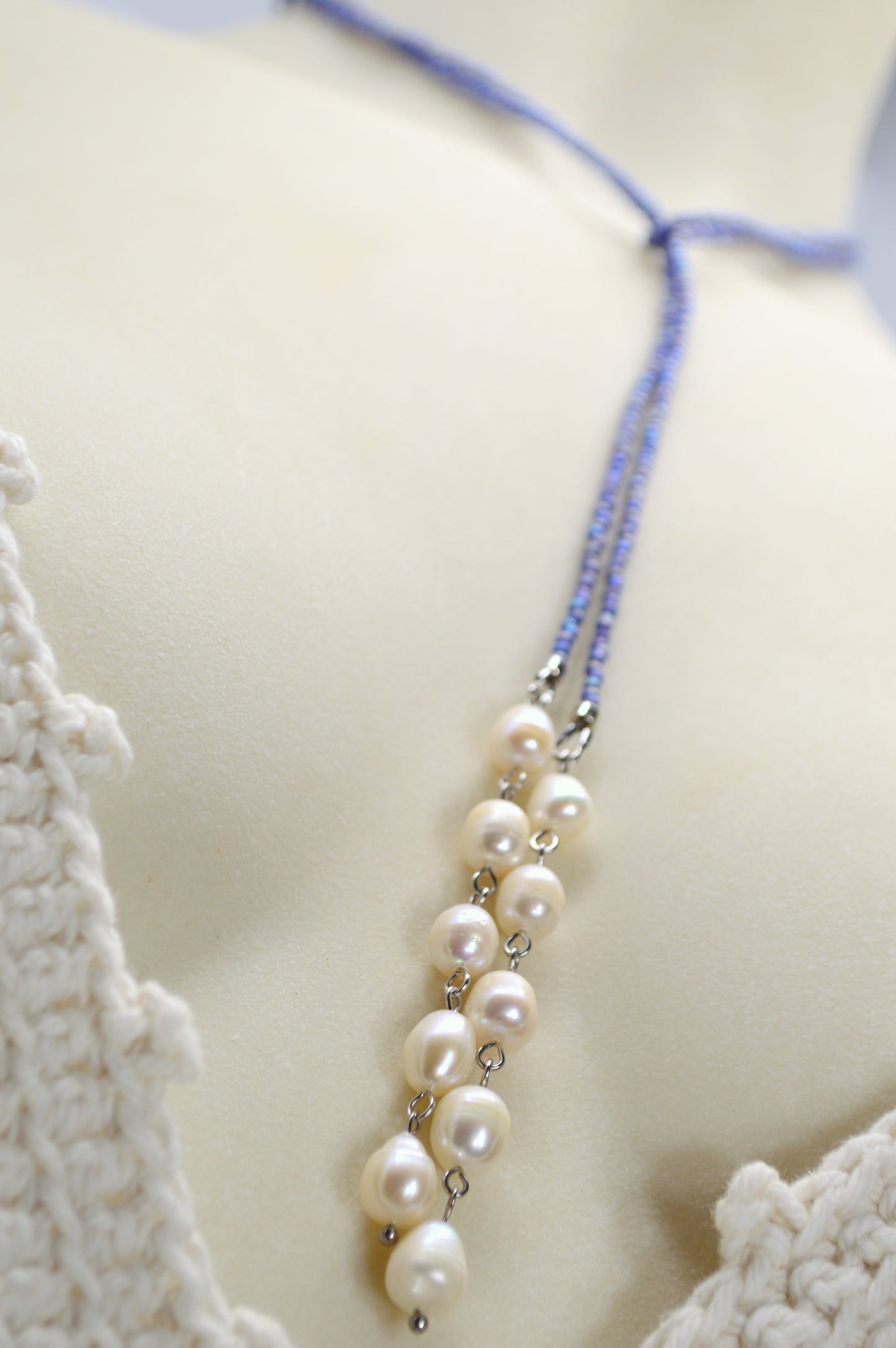 Blue Freshwater Pearl Lariat Necklace – Adjustable Seed Bead Y Necklace