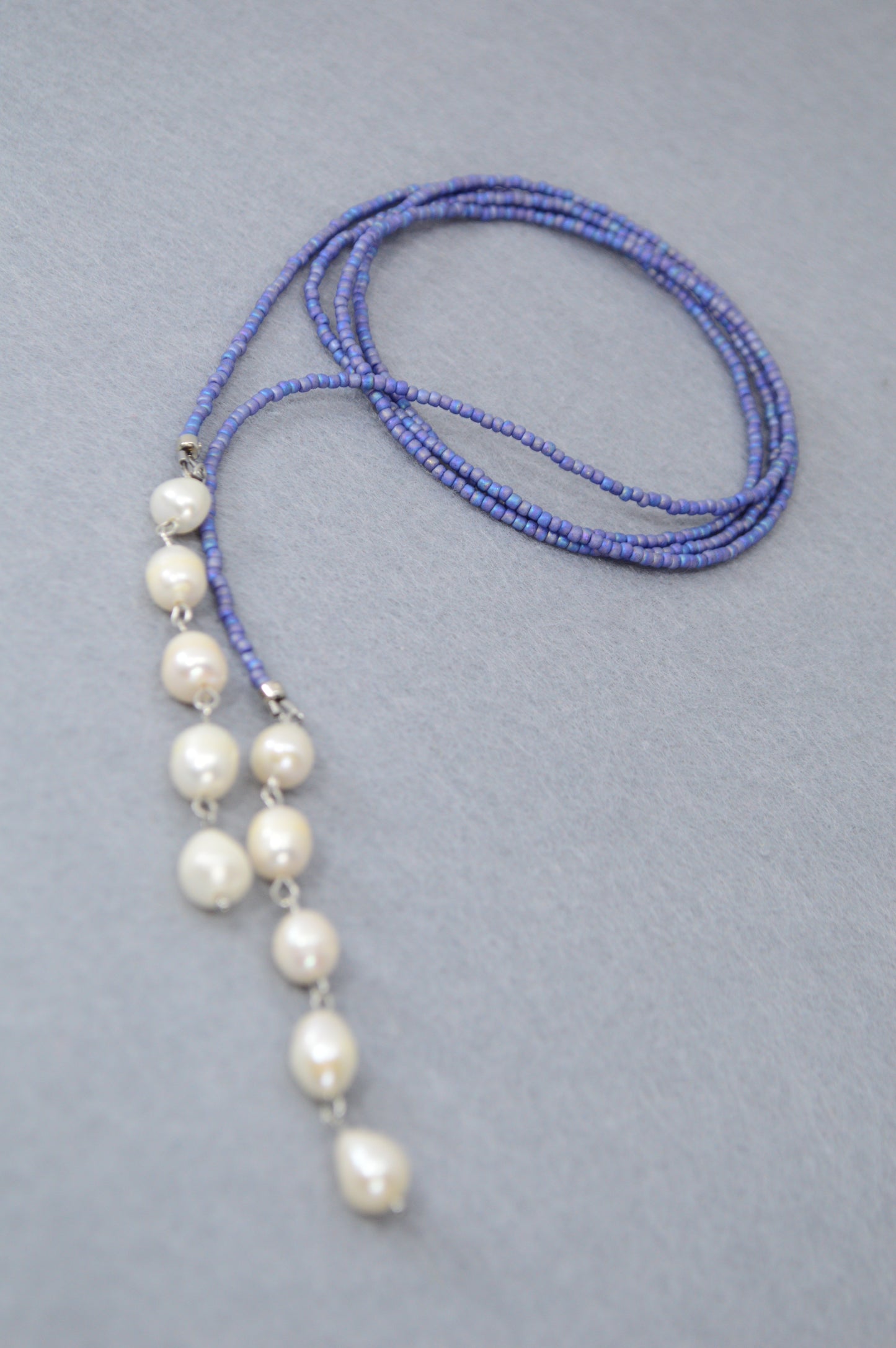 Blue Freshwater Pearl Lariat Necklace – Adjustable Seed Bead Y Necklace