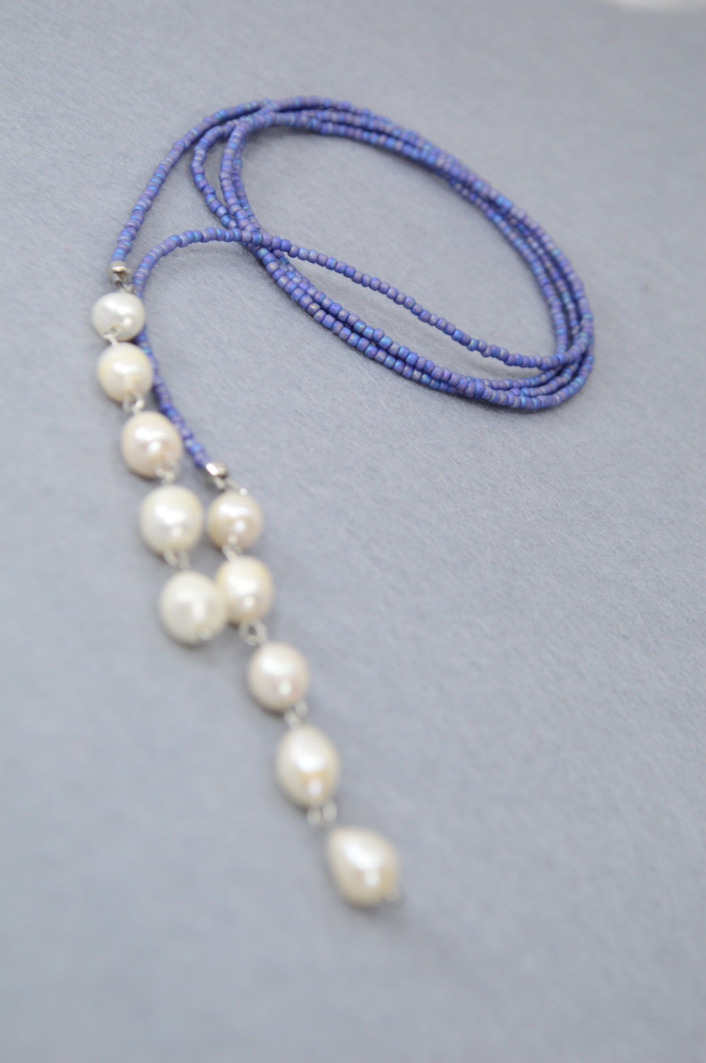 Blue Freshwater Pearl Lariat Necklace – Adjustable Seed Bead Y Necklace