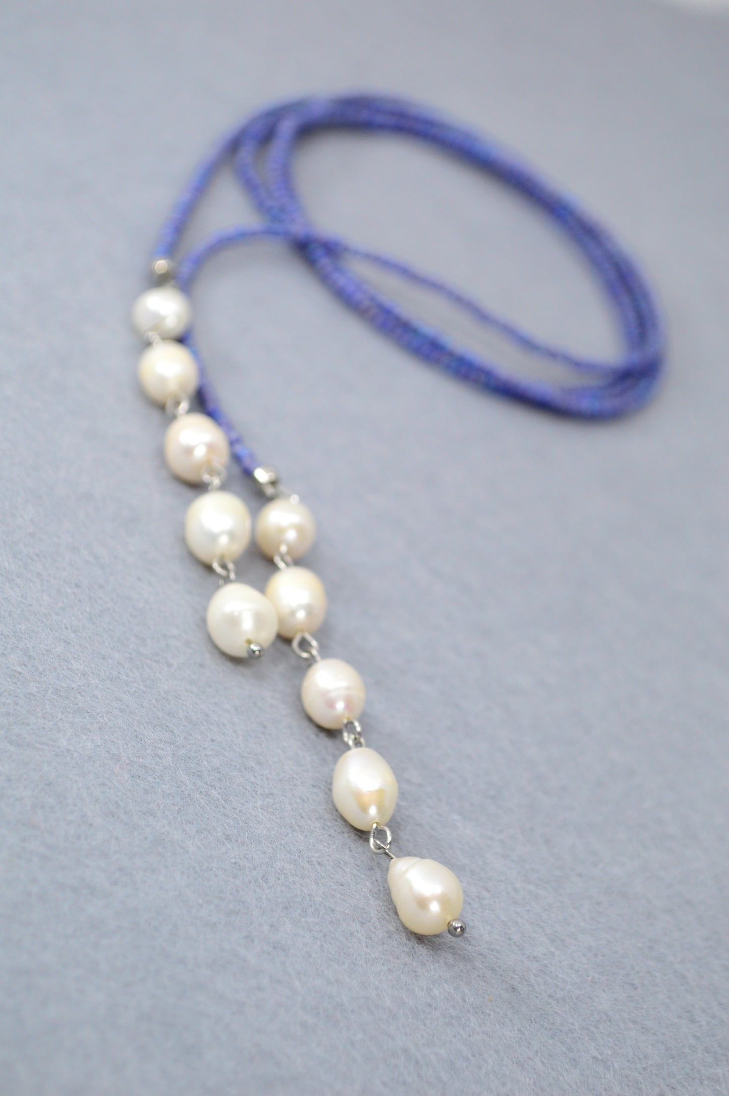 Blue Freshwater Pearl Lariat Necklace – Adjustable Seed Bead Y Necklace