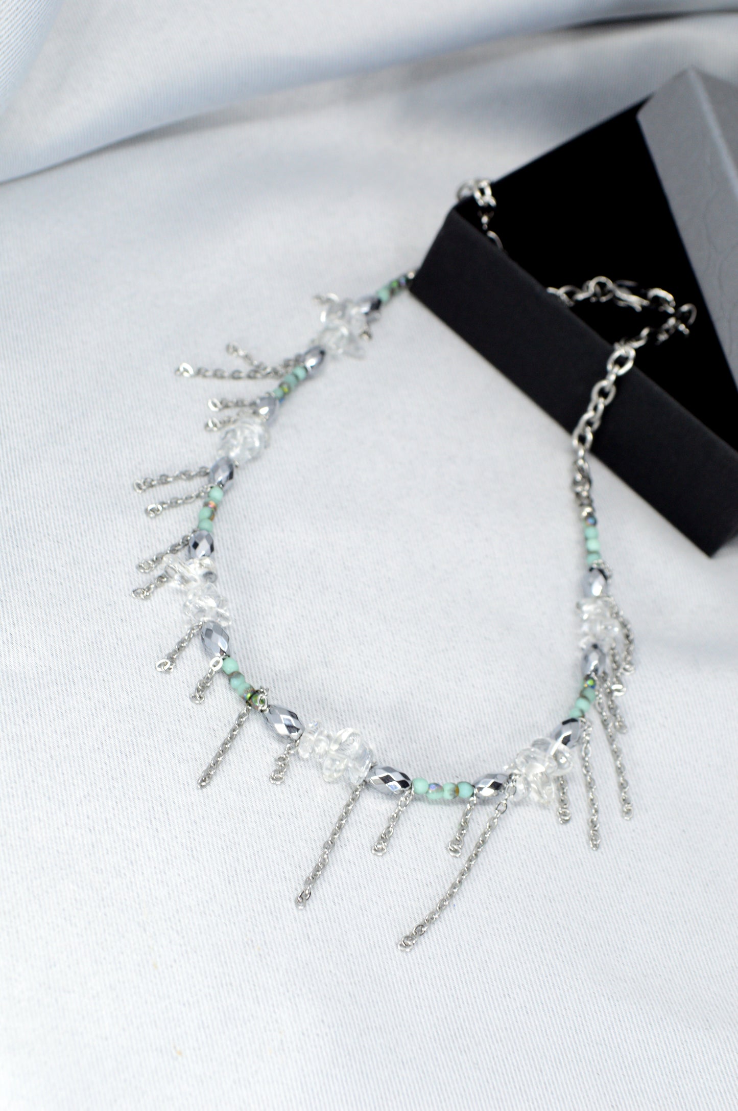 Trendy Mixed Stone & Glass Choker with Stainless Steel Chains