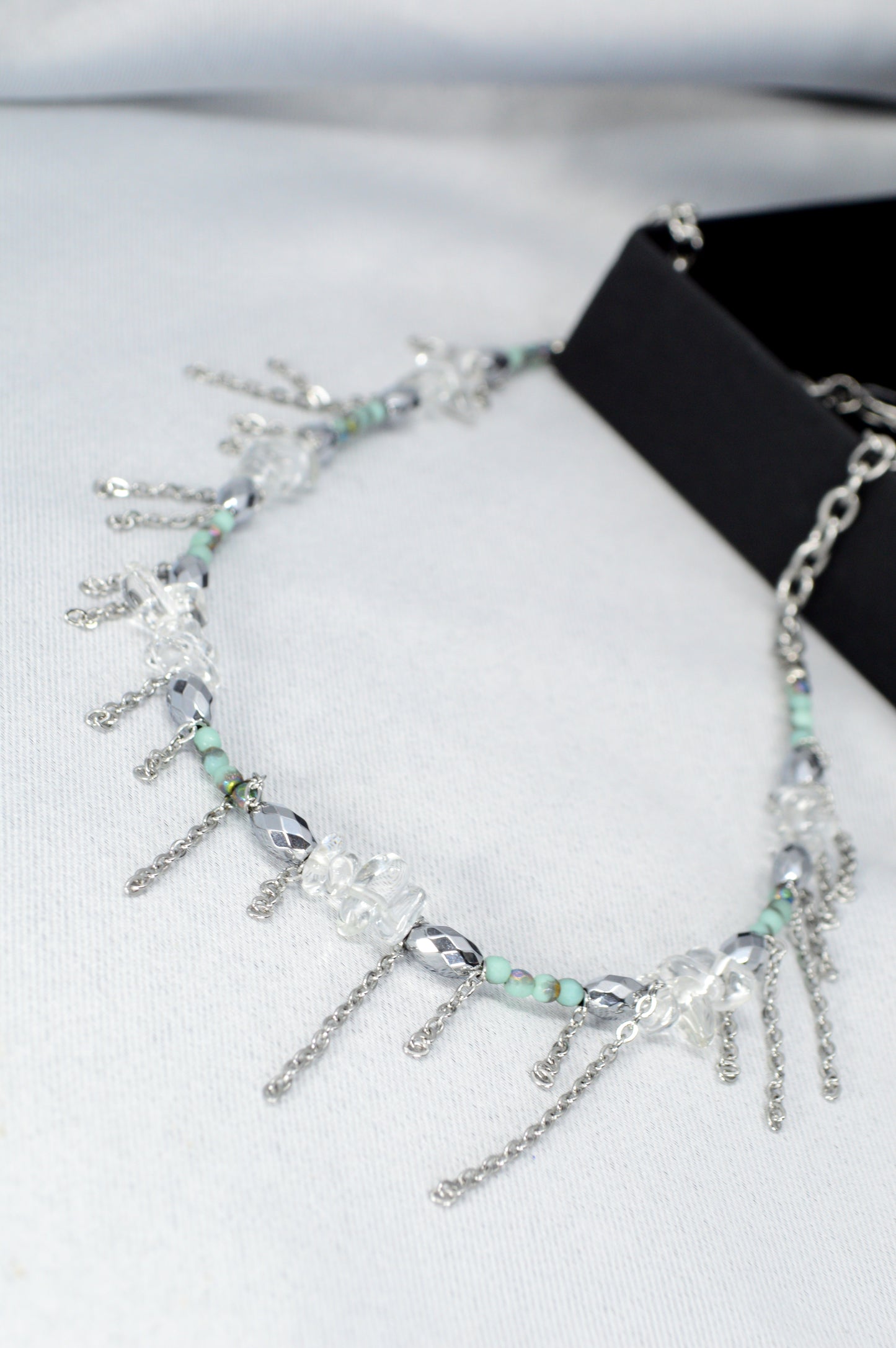 Trendy Mixed Stone & Glass Choker with Stainless Steel Chains
