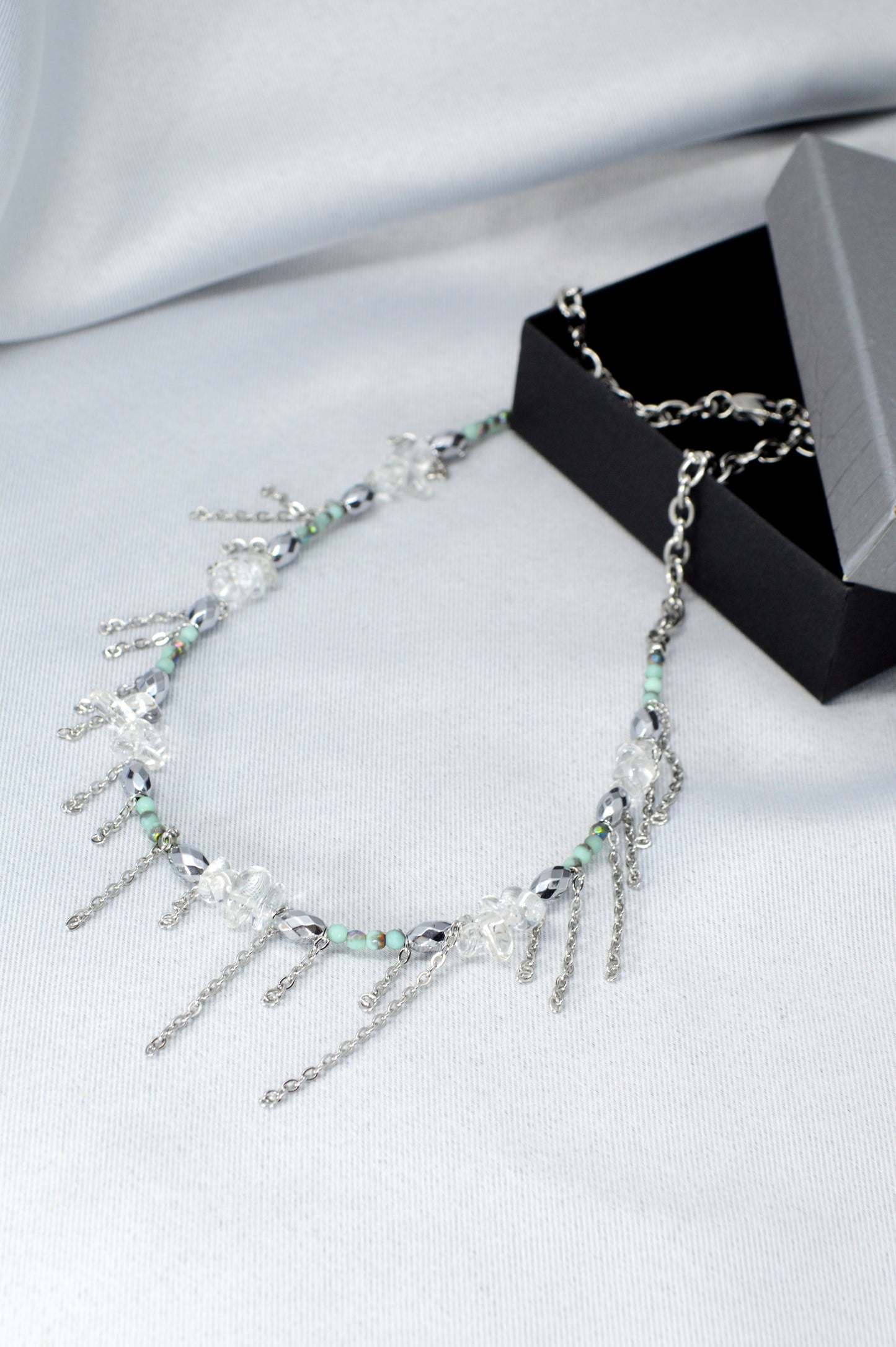Trendy Mixed Stone & Glass Choker with Stainless Steel Chains