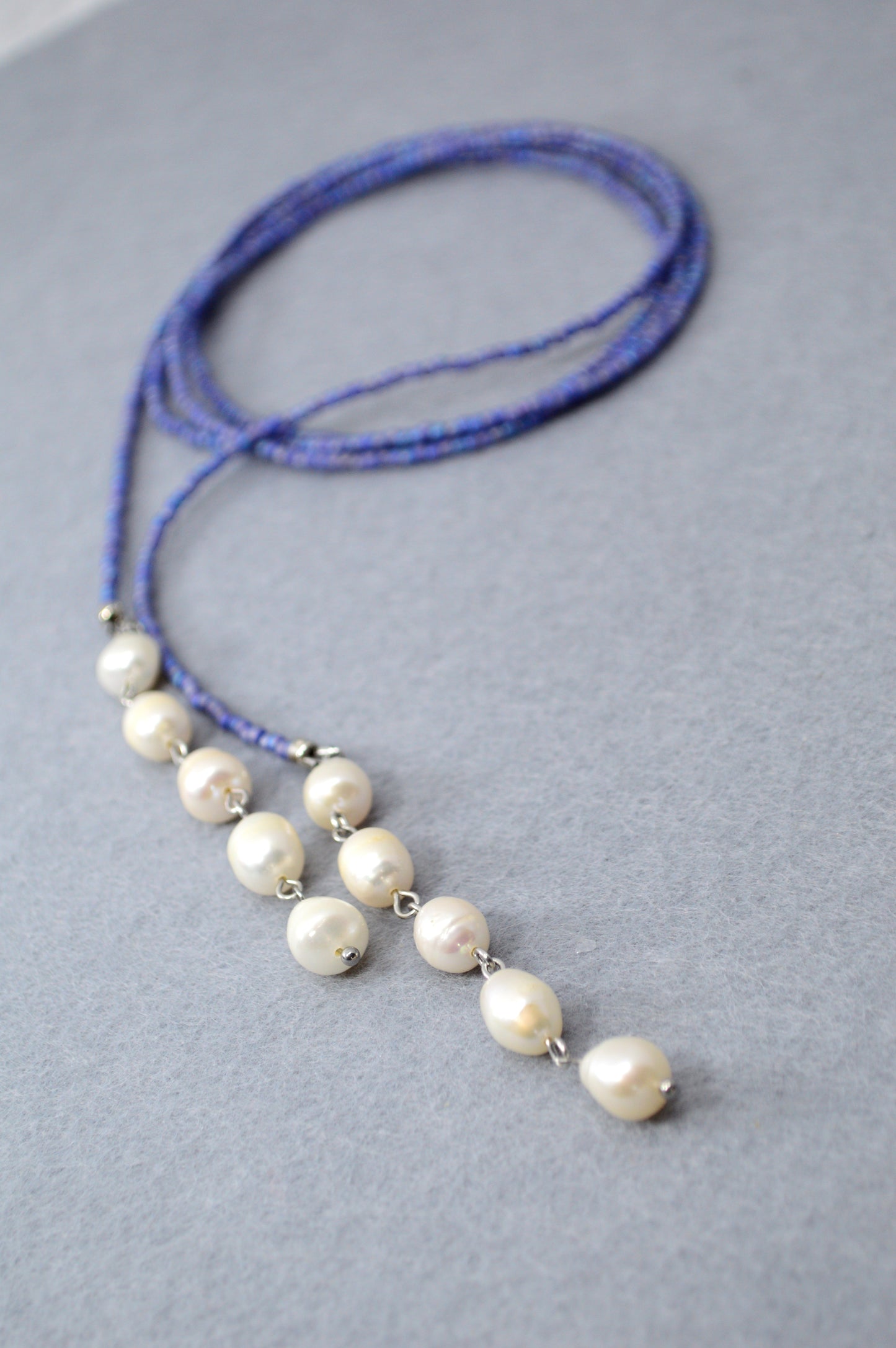 Blue Freshwater Pearl Lariat Necklace – Adjustable Seed Bead Y Necklace
