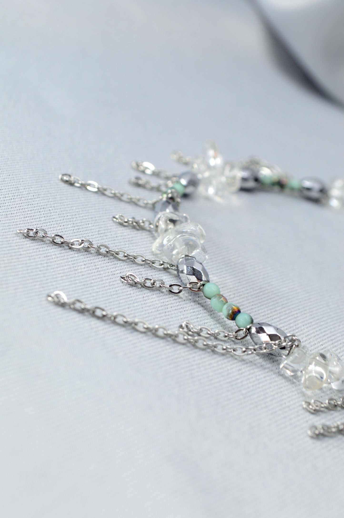 Trendy Mixed Stone & Glass Choker with Stainless Steel Chains