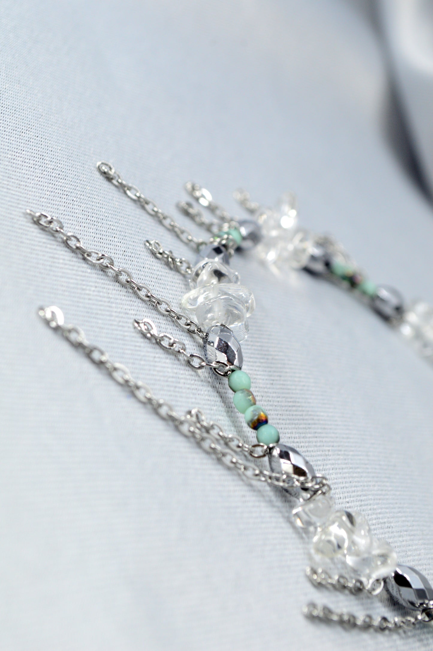 Trendy Mixed Stone & Glass Choker with Stainless Steel Chains