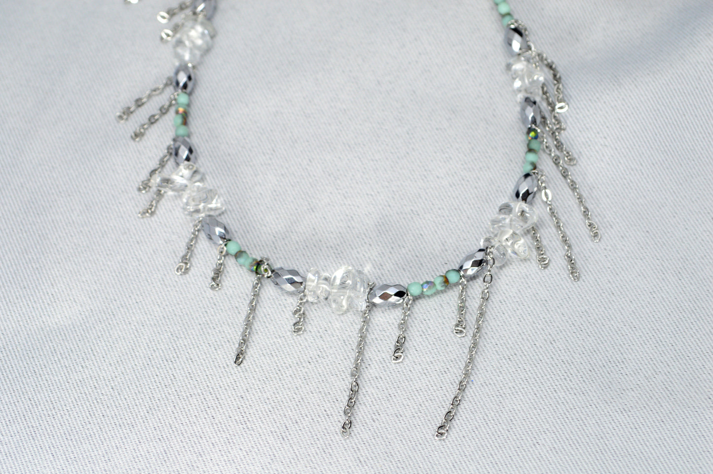 Trendy Mixed Stone & Glass Choker with Stainless Steel Chains