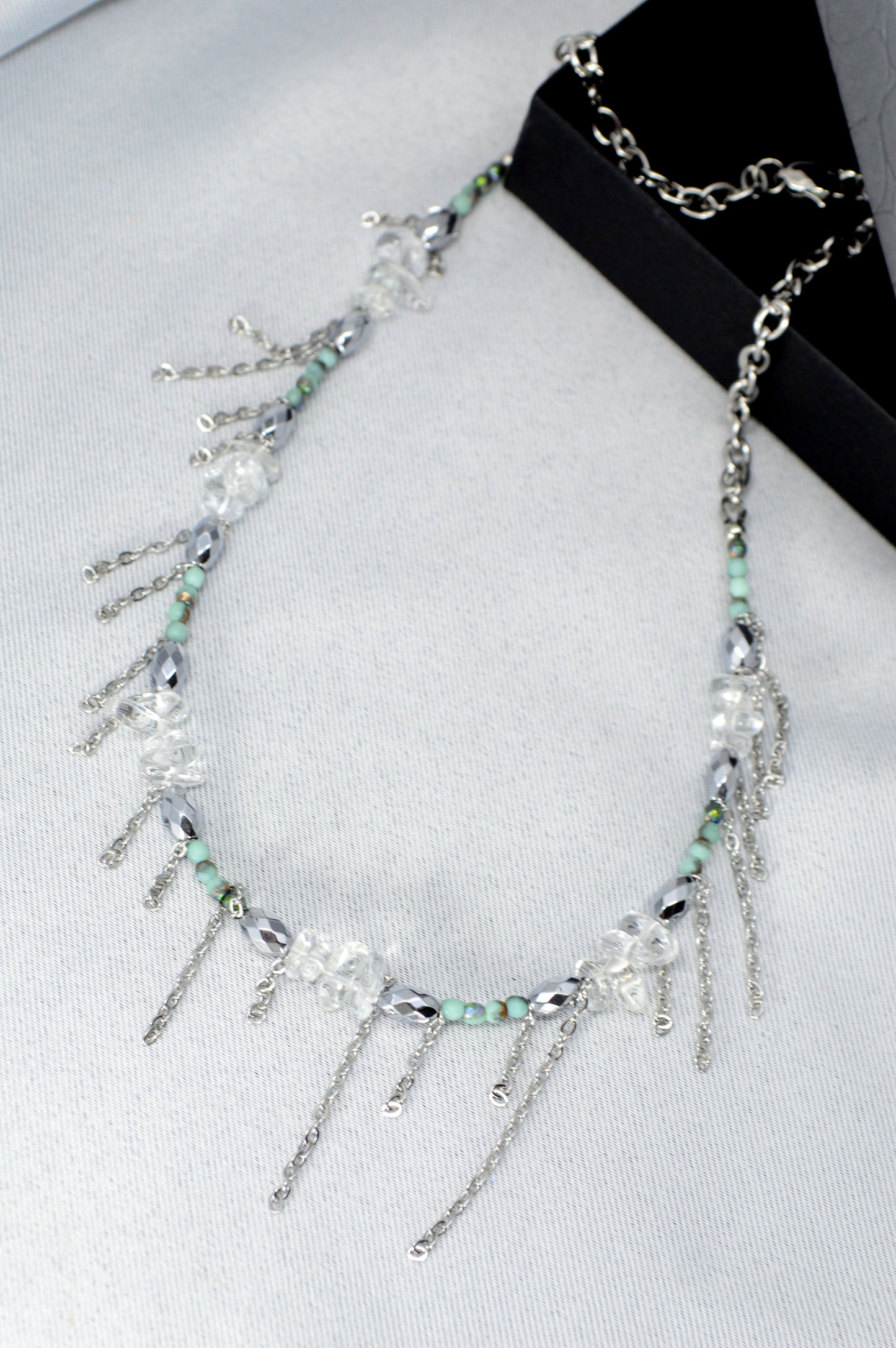 Trendy Mixed Stone & Glass Choker with Stainless Steel Chains