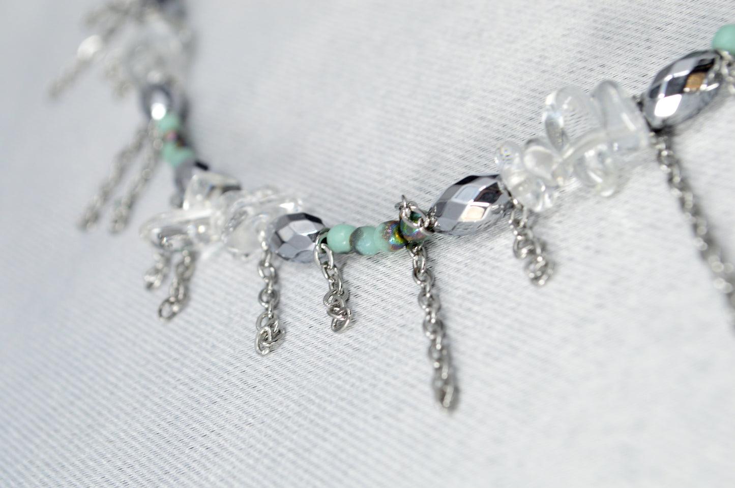 Trendy Mixed Stone & Glass Choker with Stainless Steel Chains