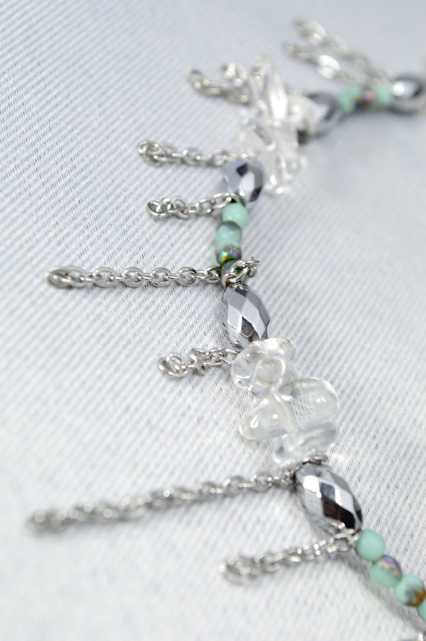 Trendy Mixed Stone & Glass Choker with Stainless Steel Chains