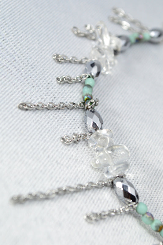 Trendy Mixed Stone & Glass Choker with Stainless Steel Chains