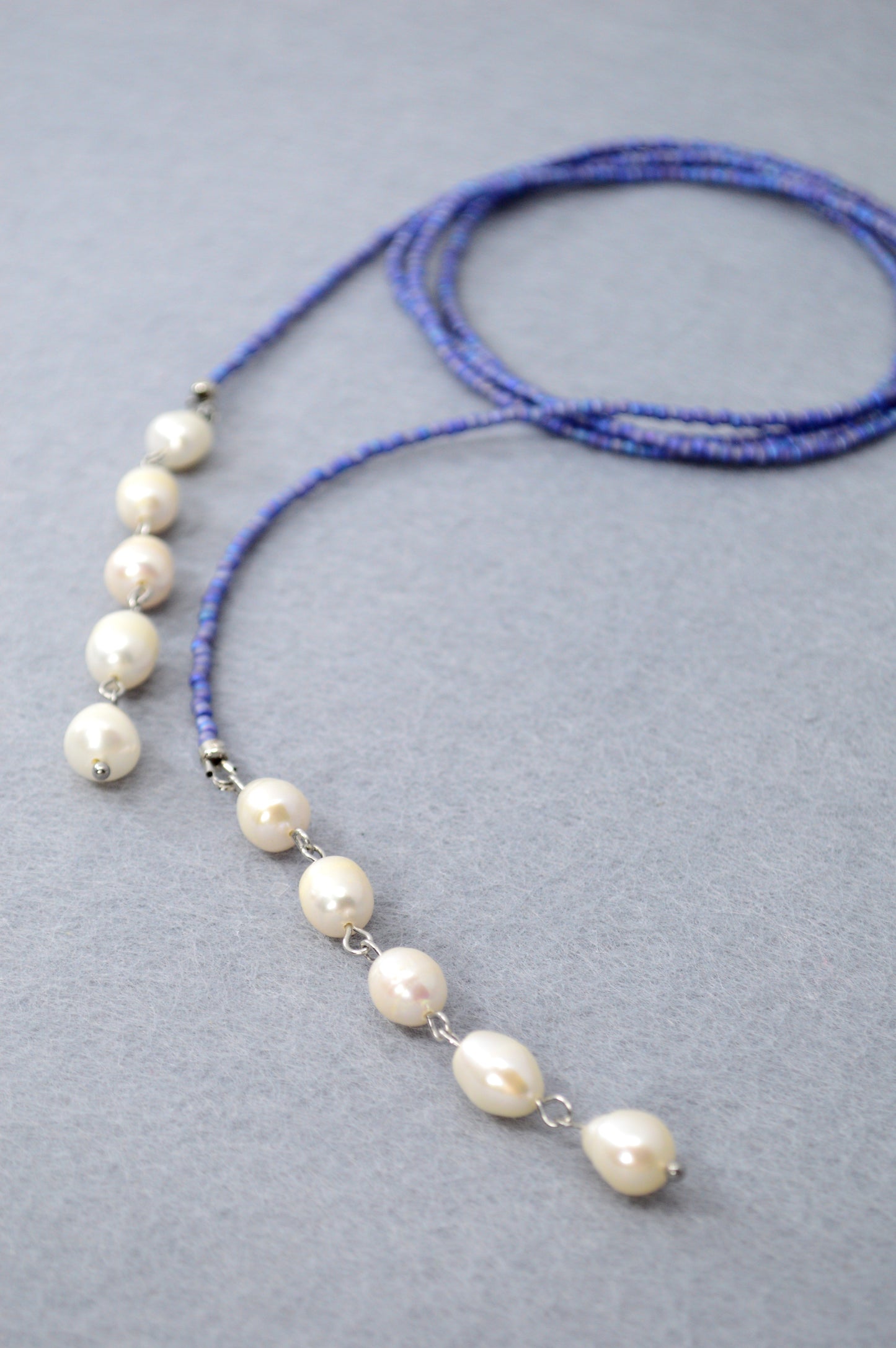 Blue Freshwater Pearl Lariat Necklace – Adjustable Seed Bead Y Necklace
