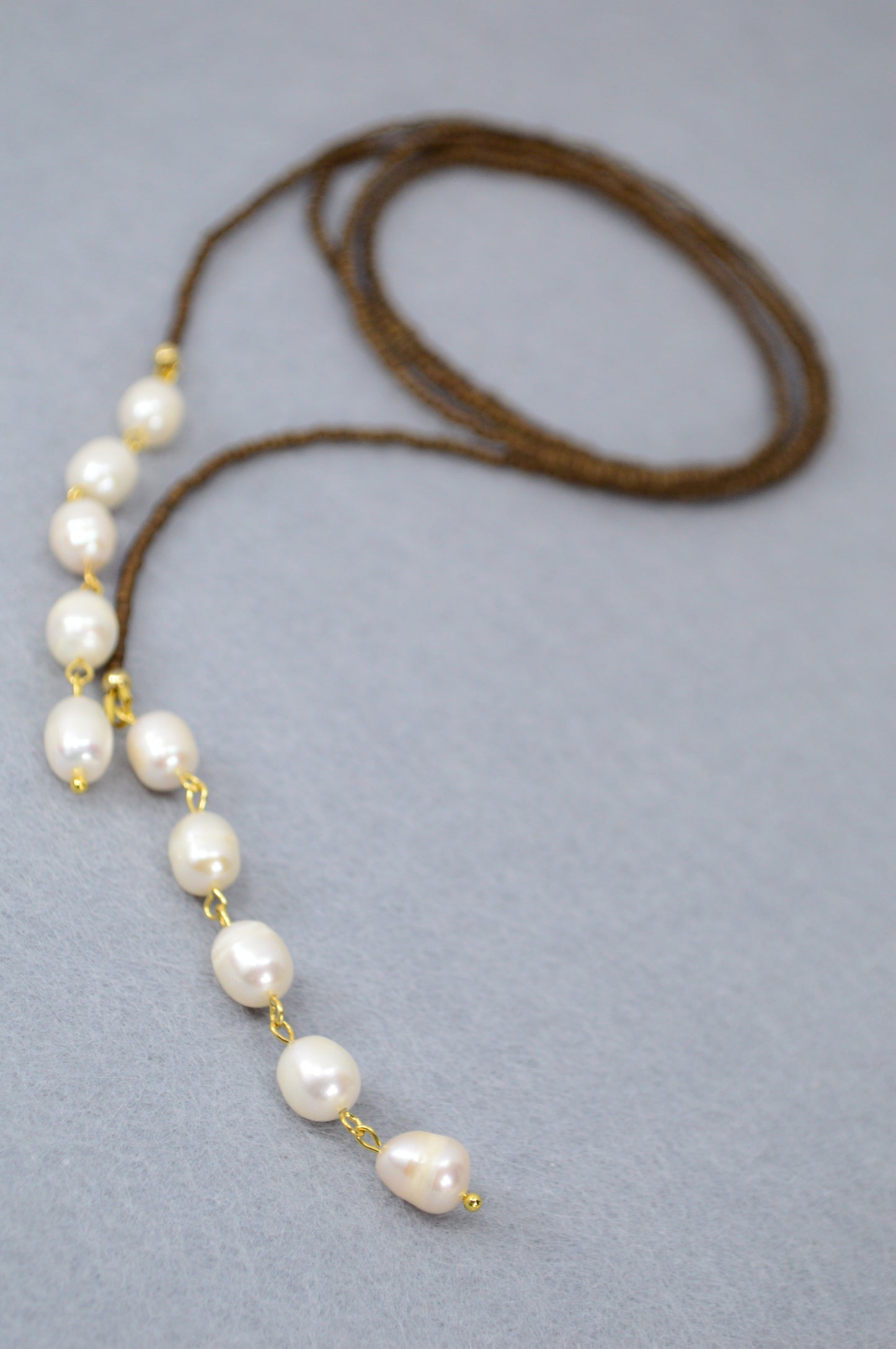 Brown Beaded Freshwater Pearl Lariat Necklace – Adjustable Y Necklace