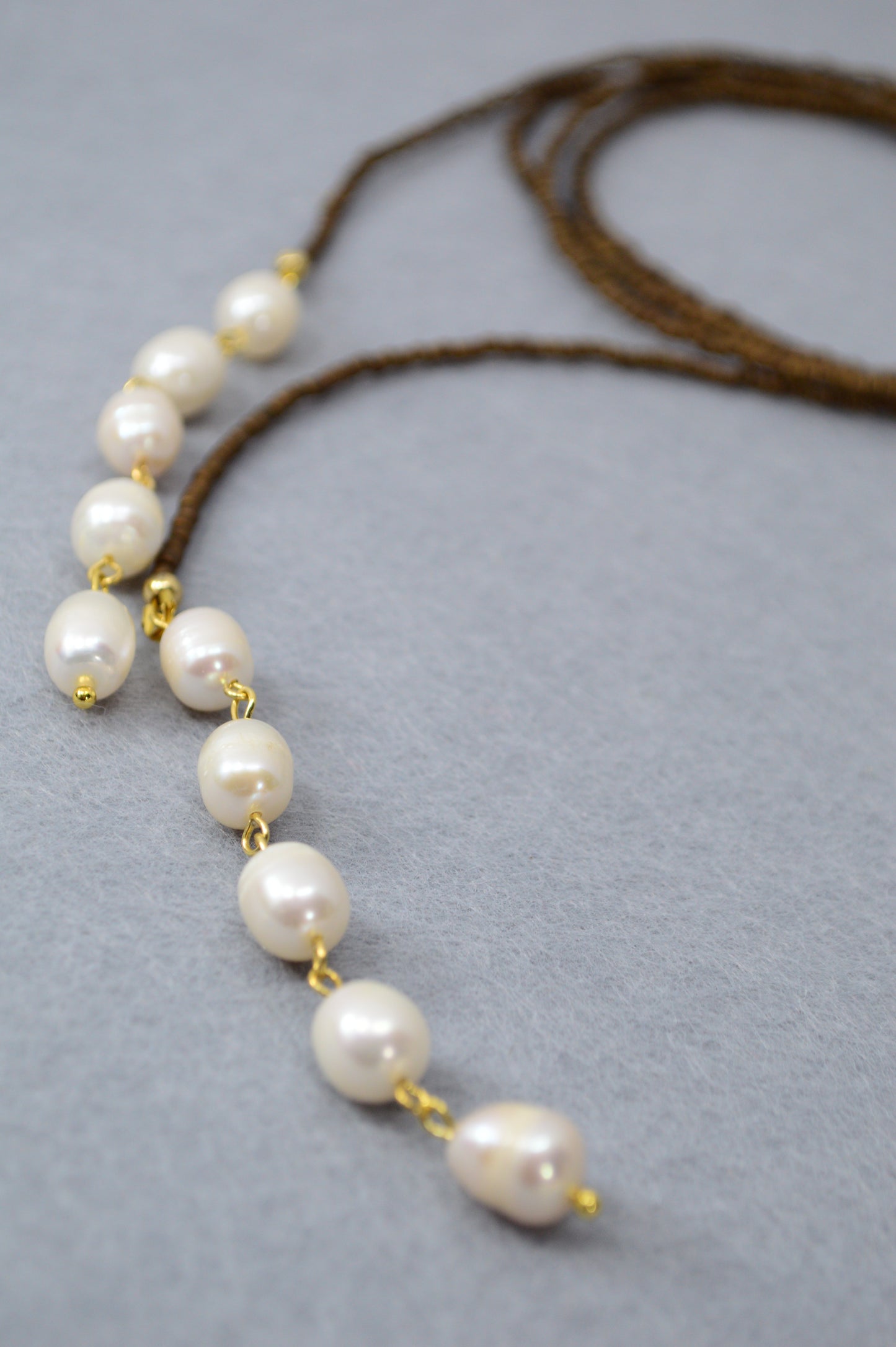 Brown Beaded Freshwater Pearl Lariat Necklace – Adjustable Y Necklace