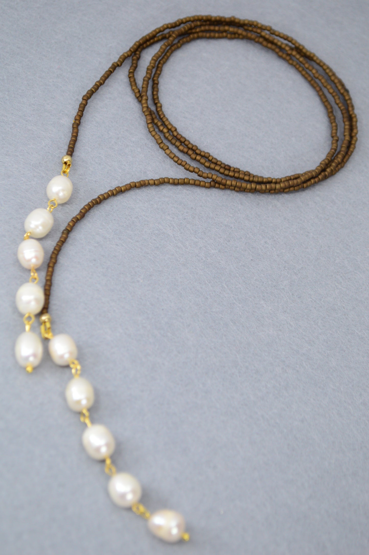 Brown Beaded Freshwater Pearl Lariat Necklace – Adjustable Y Necklace