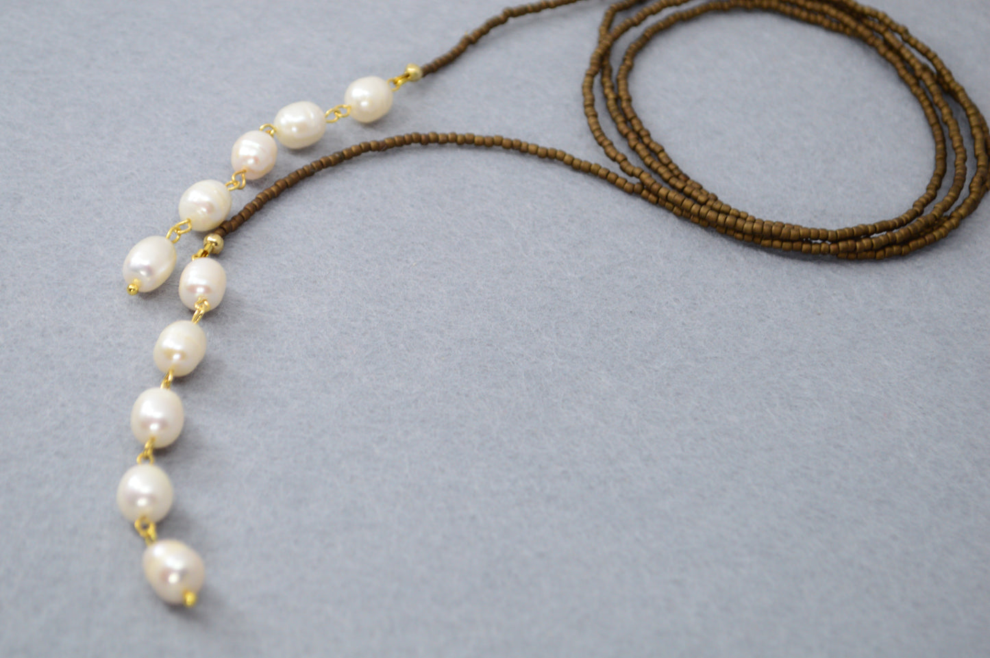 Brown Beaded Freshwater Pearl Lariat Necklace – Adjustable Y Necklace