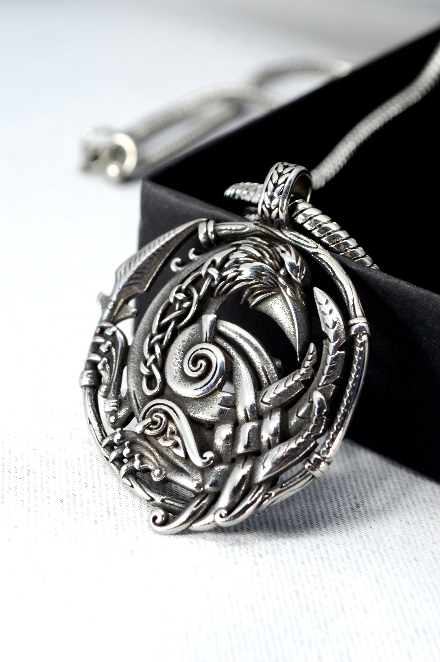 Viking Raven Pendant – Nordic Stainless Steel Necklace, Norse Raven Amulet