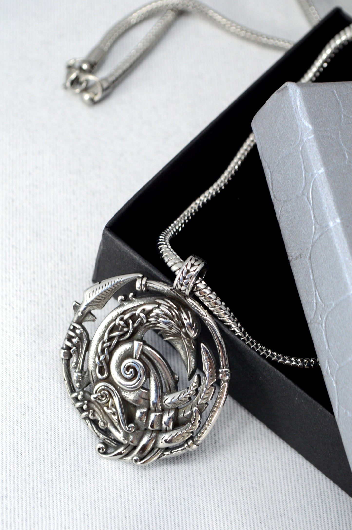 Viking Raven Pendant – Nordic Stainless Steel Necklace, Norse Raven Amulet