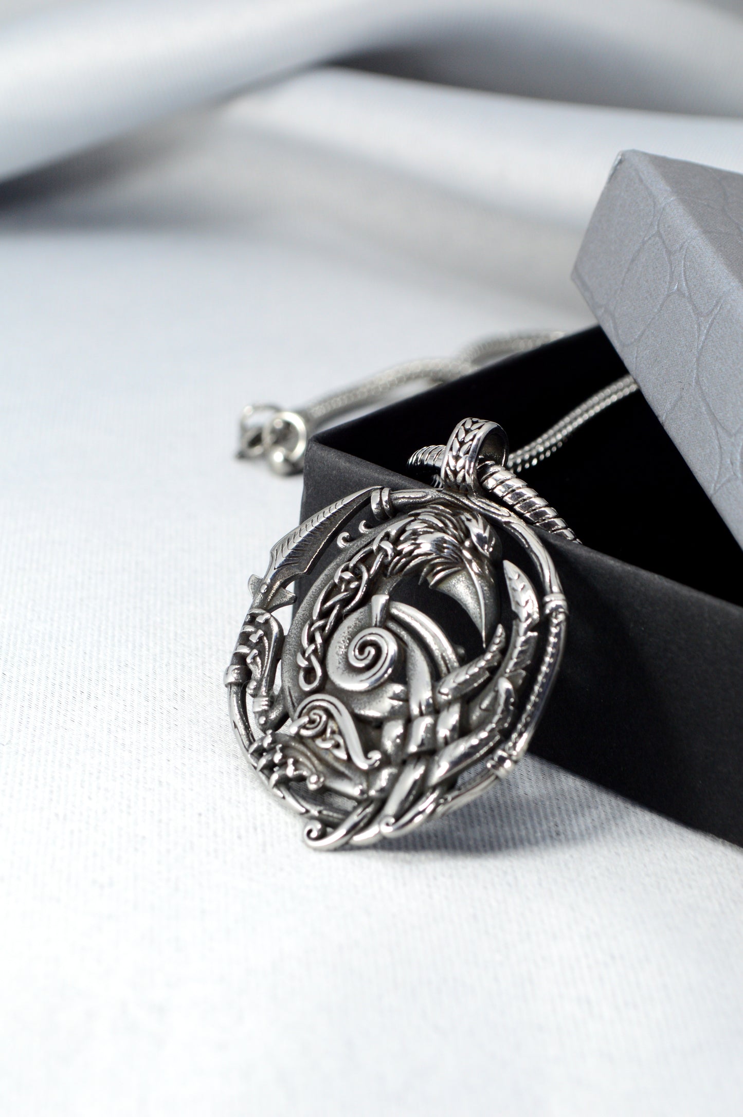 Viking Raven Pendant – Nordic Stainless Steel Necklace, Norse Raven Amulet