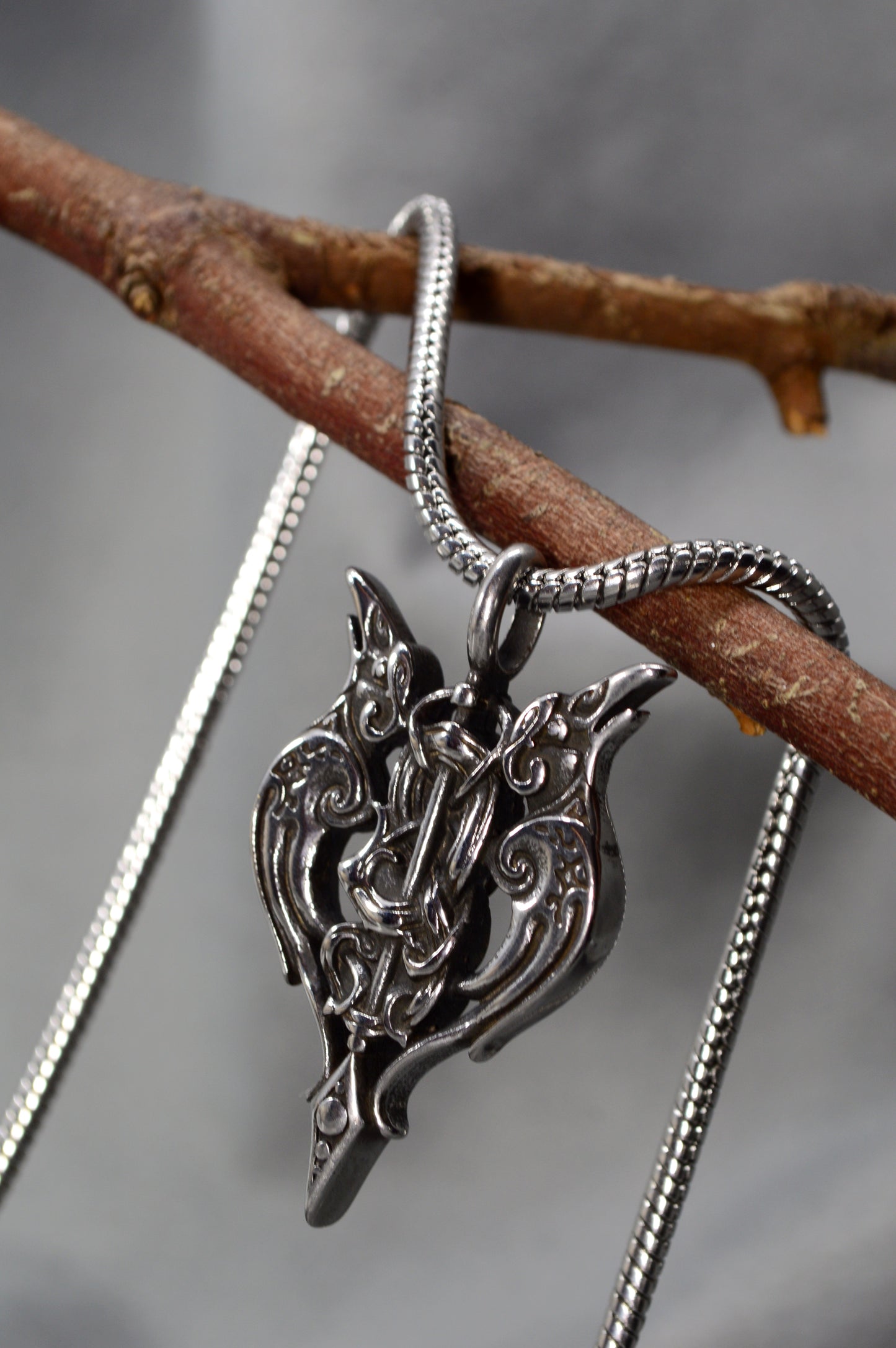 Ornate Raven Pendant Statement Necklace