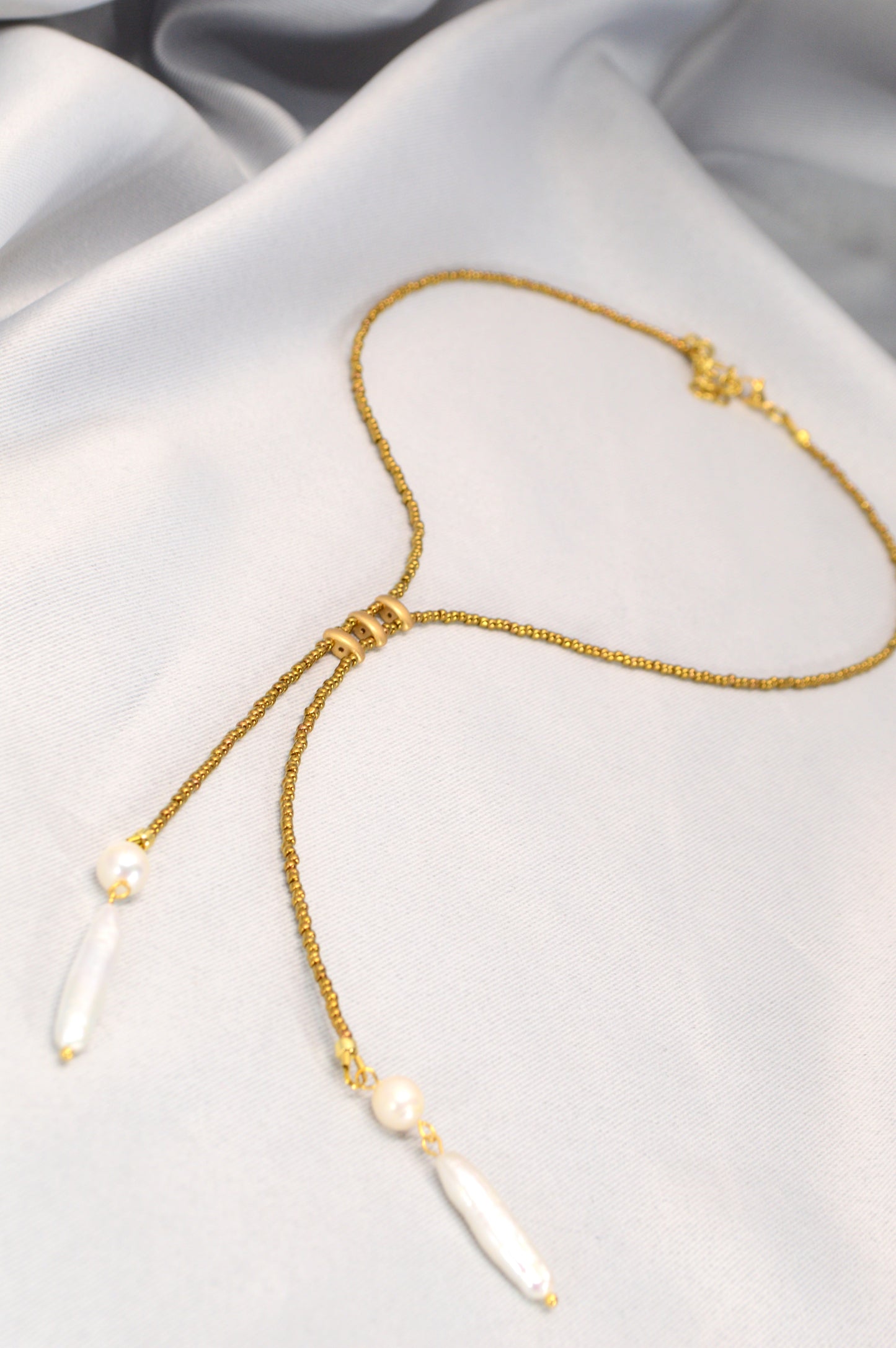 Gold Boho Pearl Lariat Necklace – Freshwater Stick Pearl Y Necklace