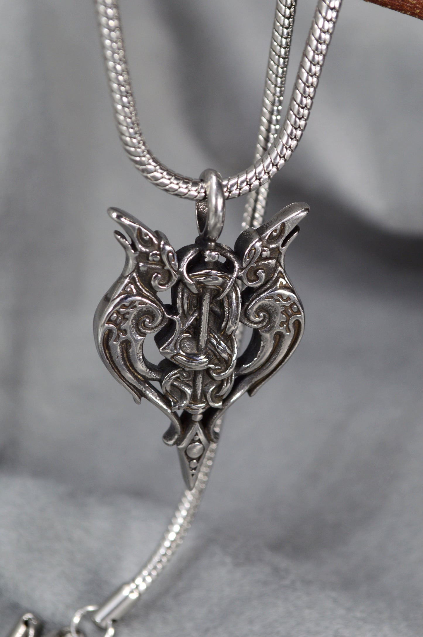 Ornate Raven Pendant Statement Necklace