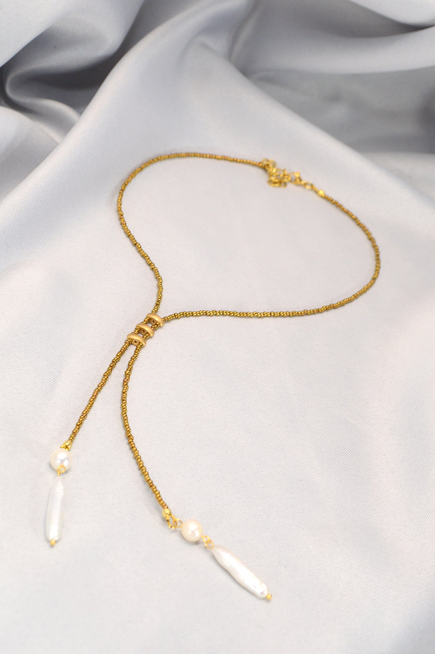 Gold Boho Pearl Lariat Necklace – Freshwater Stick Pearl Y Necklace