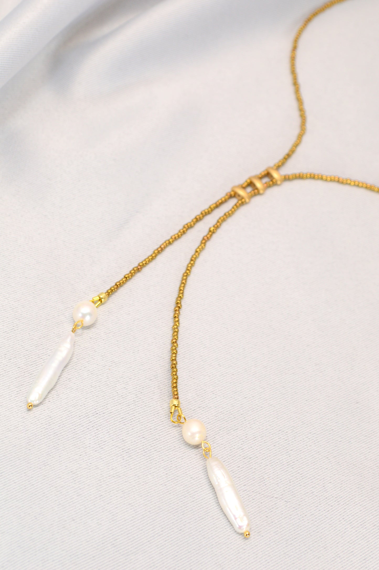 Gold Boho Pearl Lariat Necklace – Freshwater Stick Pearl Y Necklace