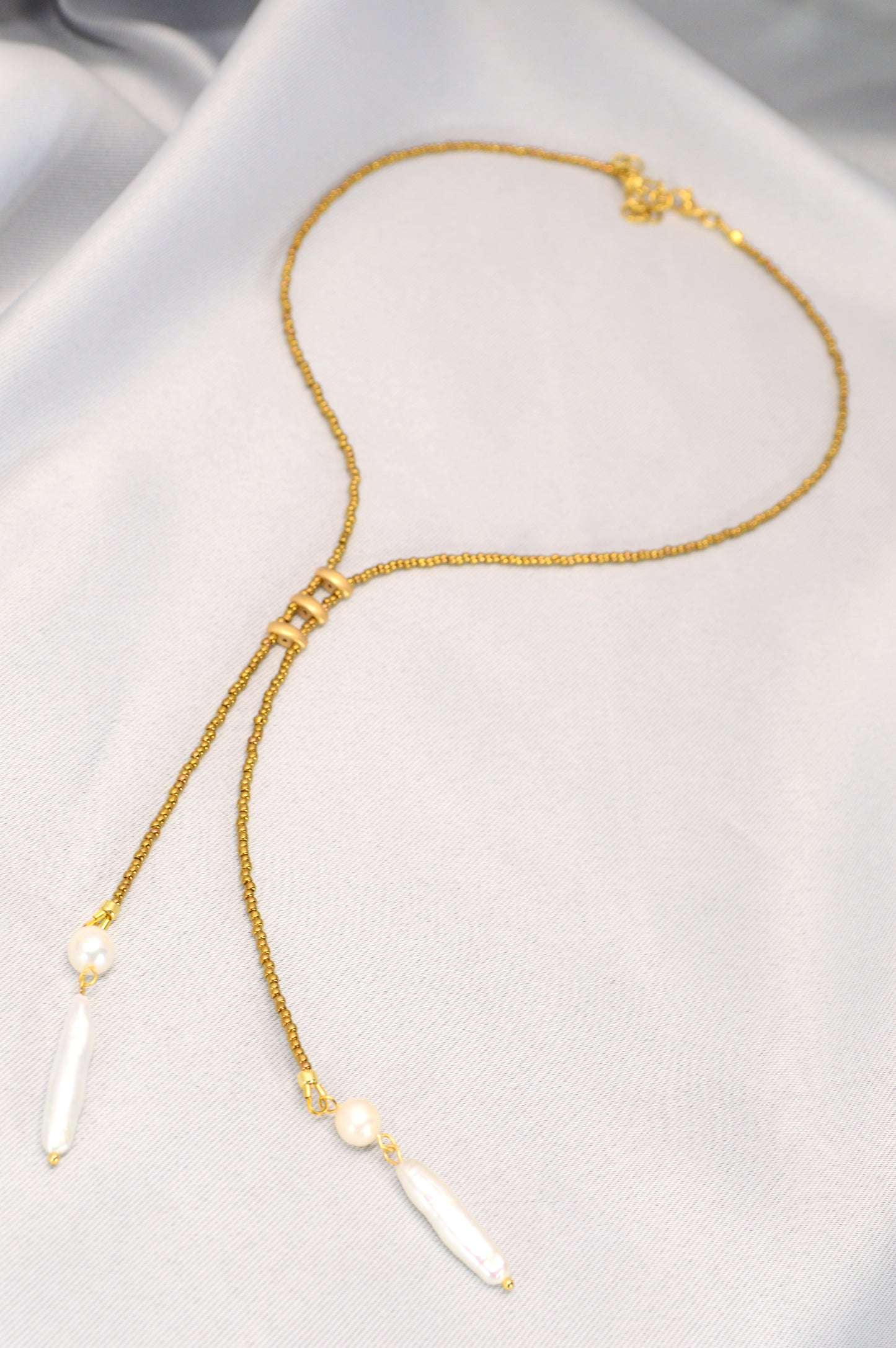 Gold Boho Pearl Lariat Necklace – Freshwater Stick Pearl Y Necklace