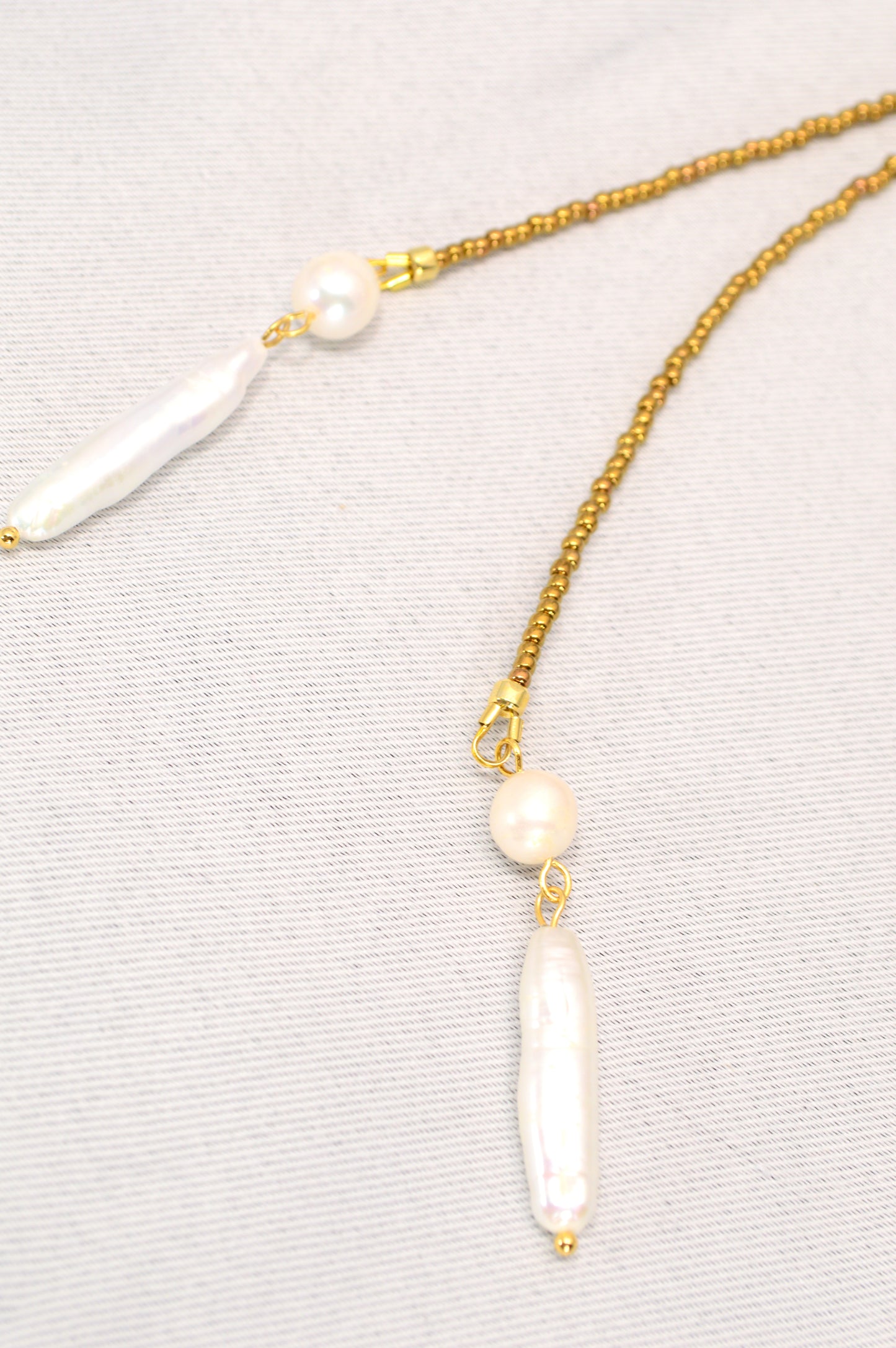 Gold Boho Pearl Lariat Necklace – Freshwater Stick Pearl Y Necklace
