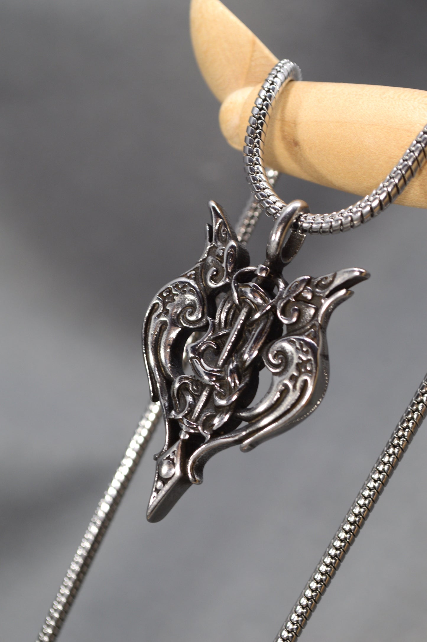 Ornate Raven Pendant Statement Necklace