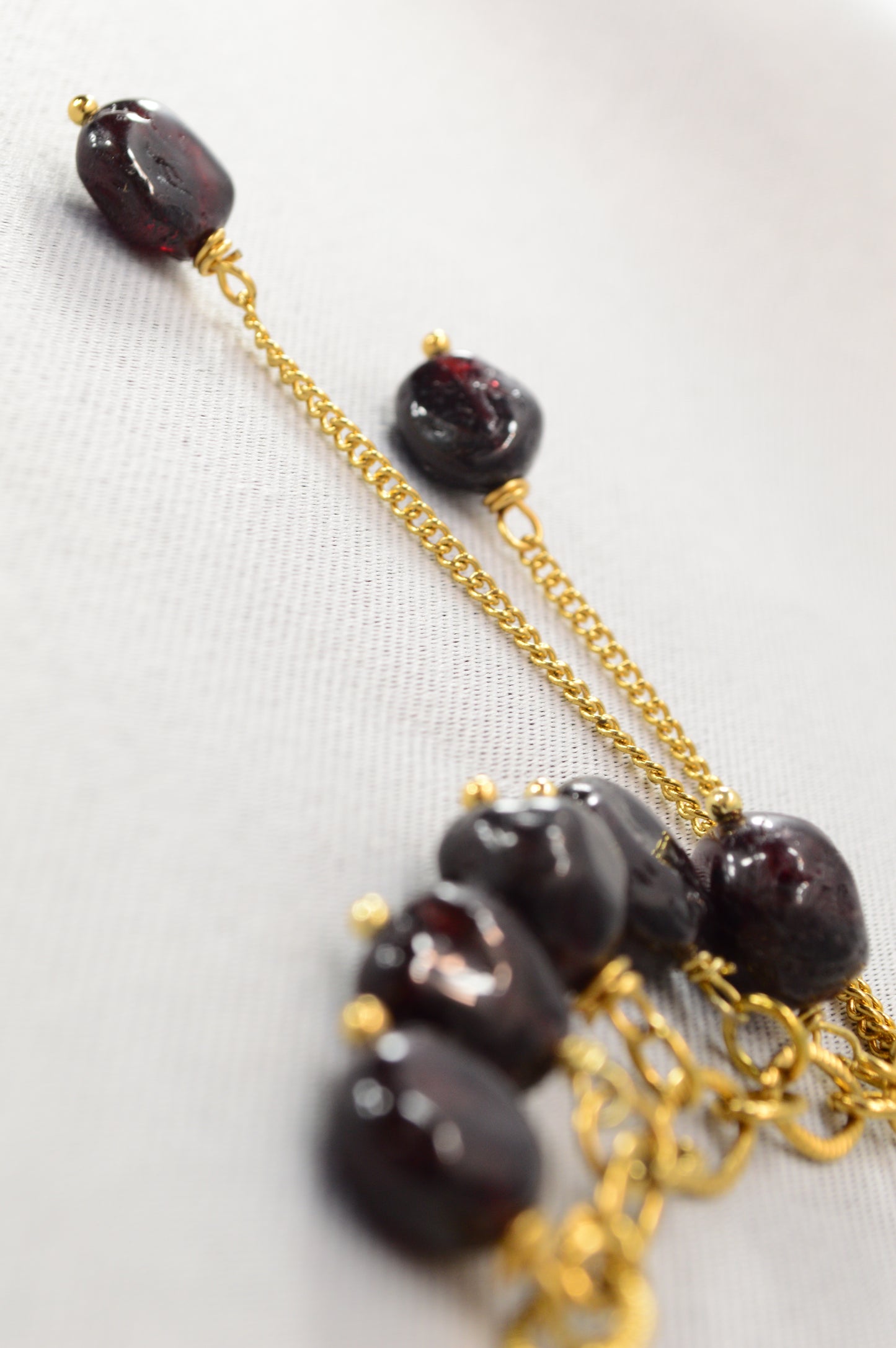 Freshwater Pearl & Dark Garnet Necklace – Gold Stainless Steel Chain, 16"/17"/18"