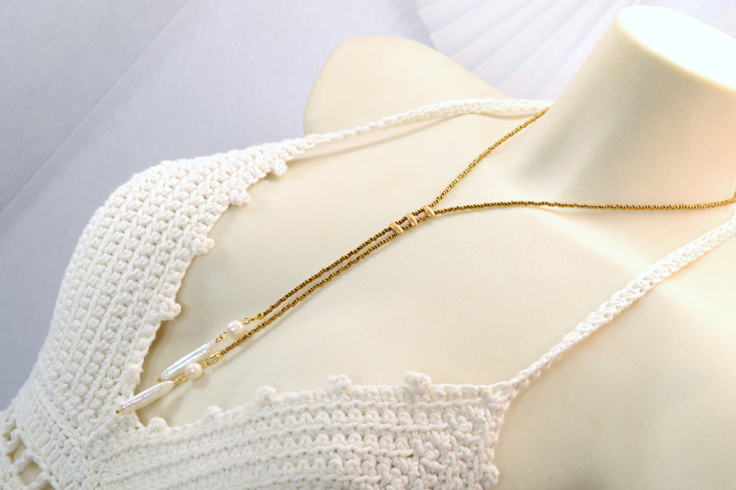 Gold Boho Pearl Lariat Necklace – Freshwater Stick Pearl Y Necklace