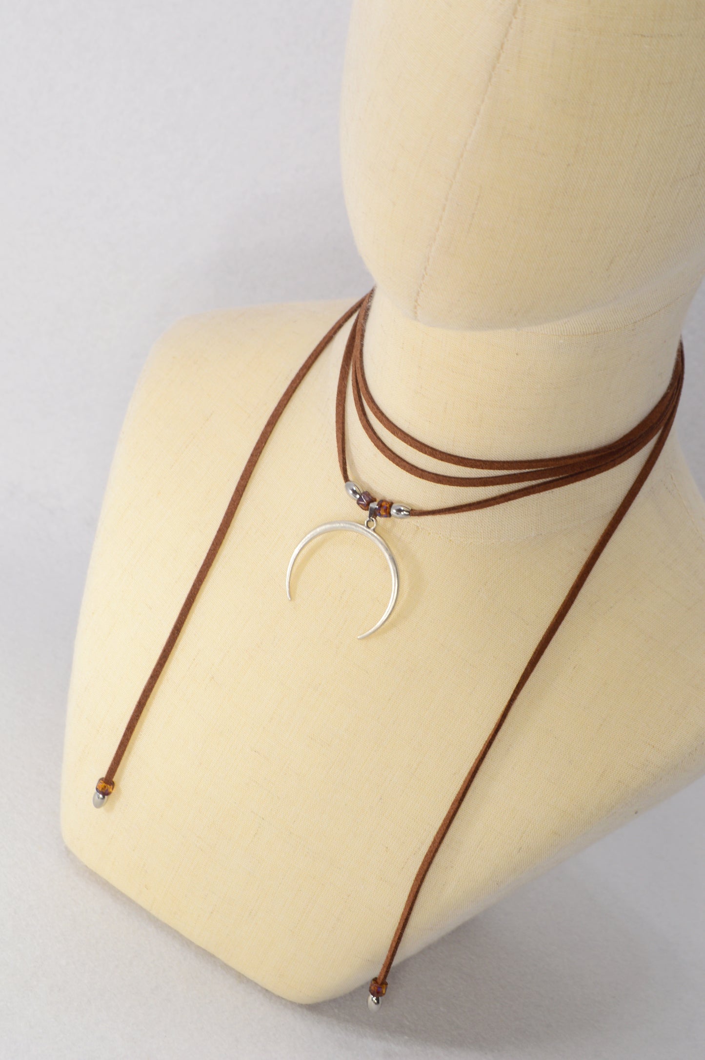 Crescent Moon Suede Wrap Necklace – Boho Adjustable Choker