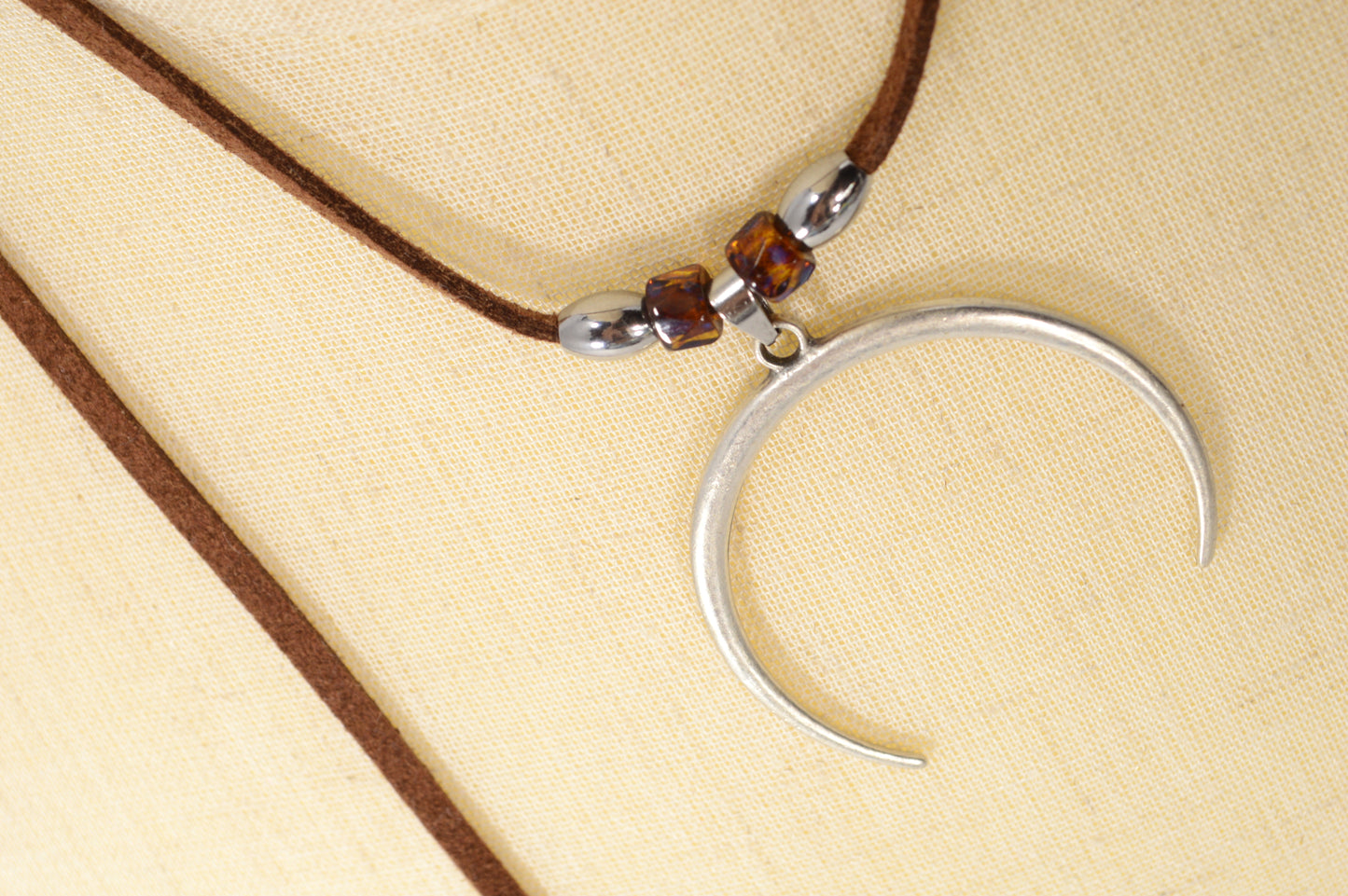 Crescent Moon Suede Wrap Necklace – Boho Adjustable Choker