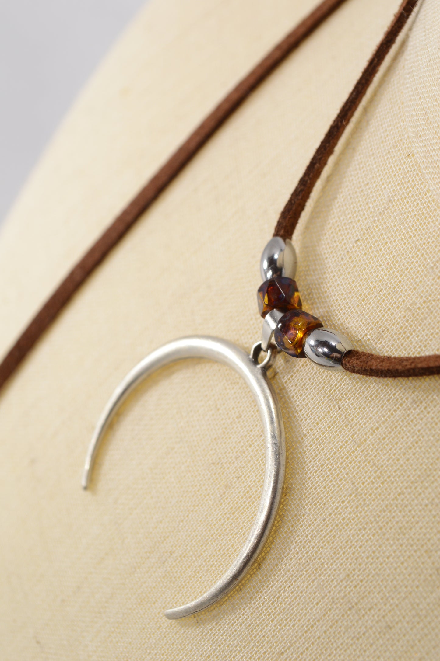 Crescent Moon Suede Wrap Necklace – Boho Adjustable Choker