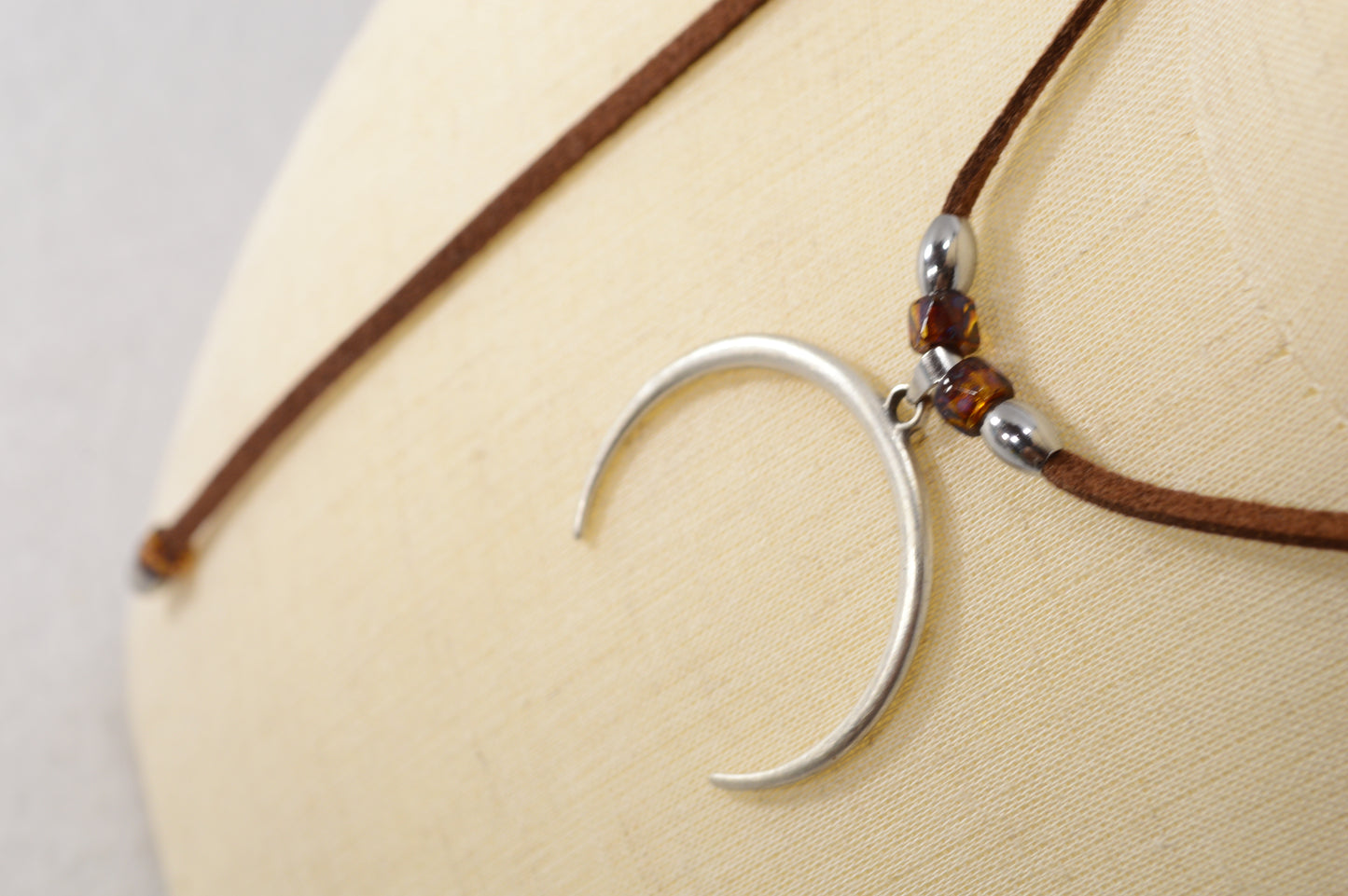 Crescent Moon Suede Wrap Necklace – Boho Adjustable Choker