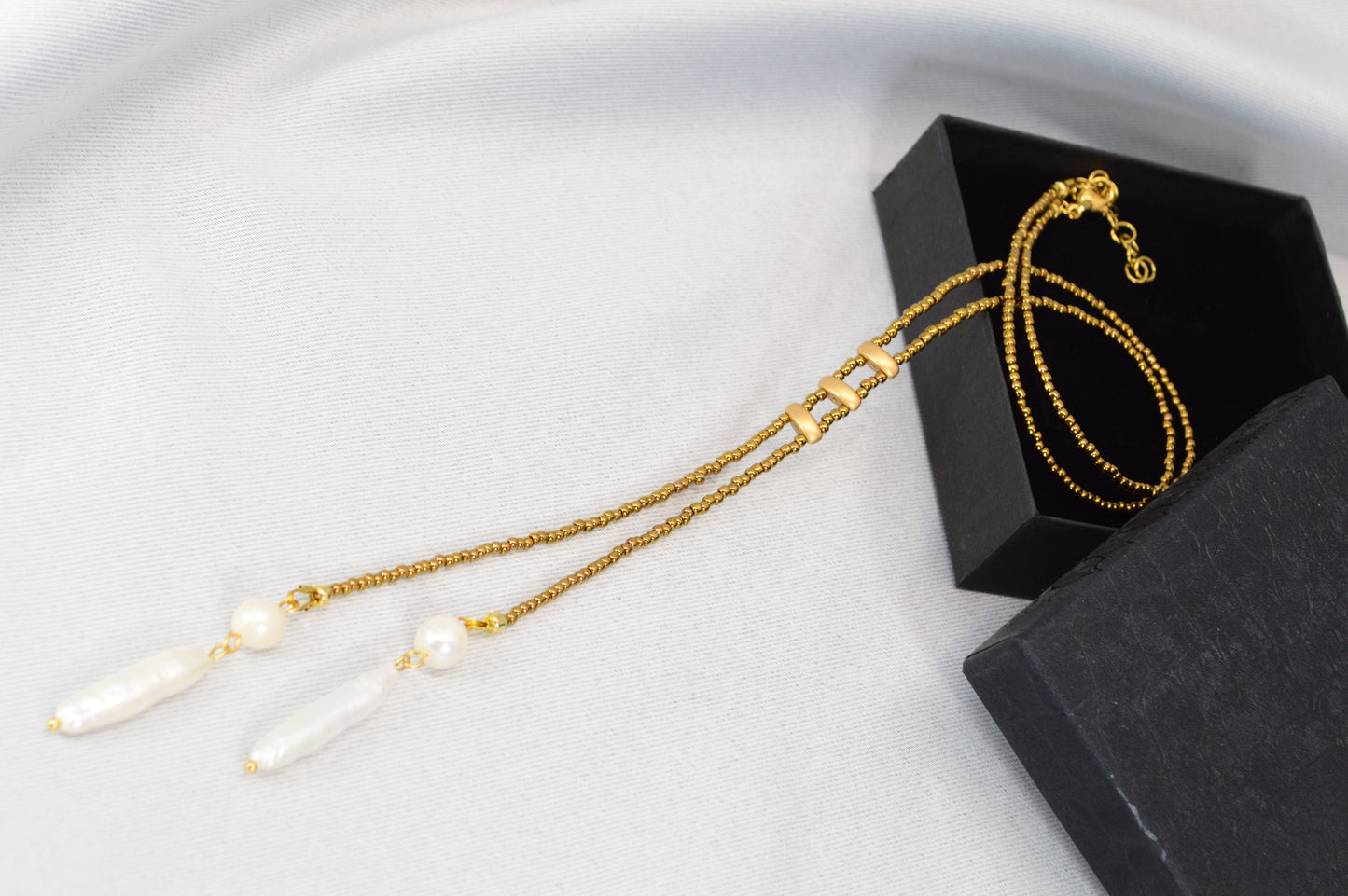 Gold Boho Pearl Lariat Necklace – Freshwater Stick Pearl Y Necklace