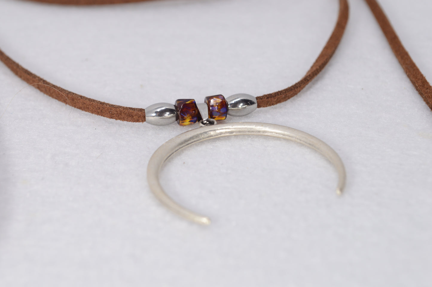 Crescent Moon Suede Wrap Necklace – Boho Adjustable Choker