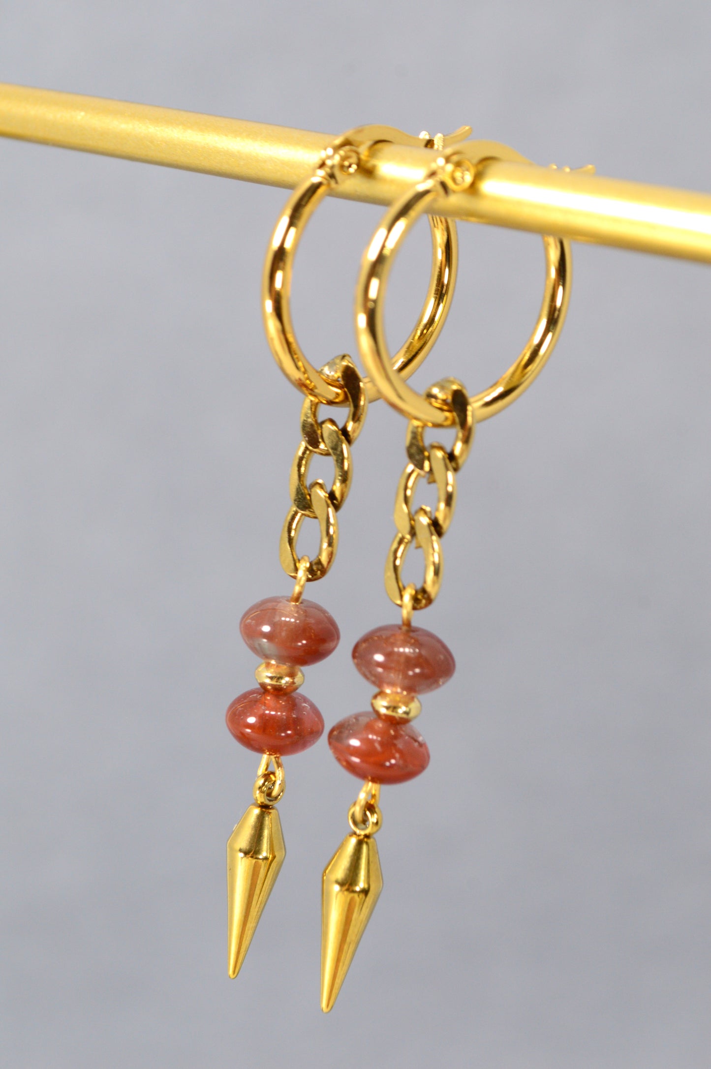 Gold Hoop Earrings with Czech Glass Beads | Stainless Steel | 6.5 cm / 2.5"